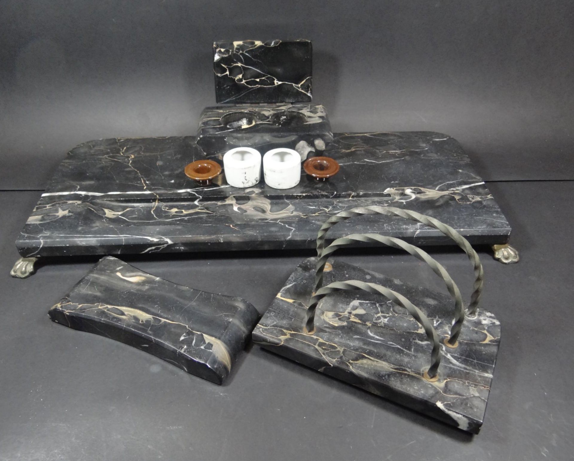 grosser, schwerer Marmor-Schreibtischset, 3 tg., 47x21 cm, ca. 8,6 kg - Bild 5 aus 5
