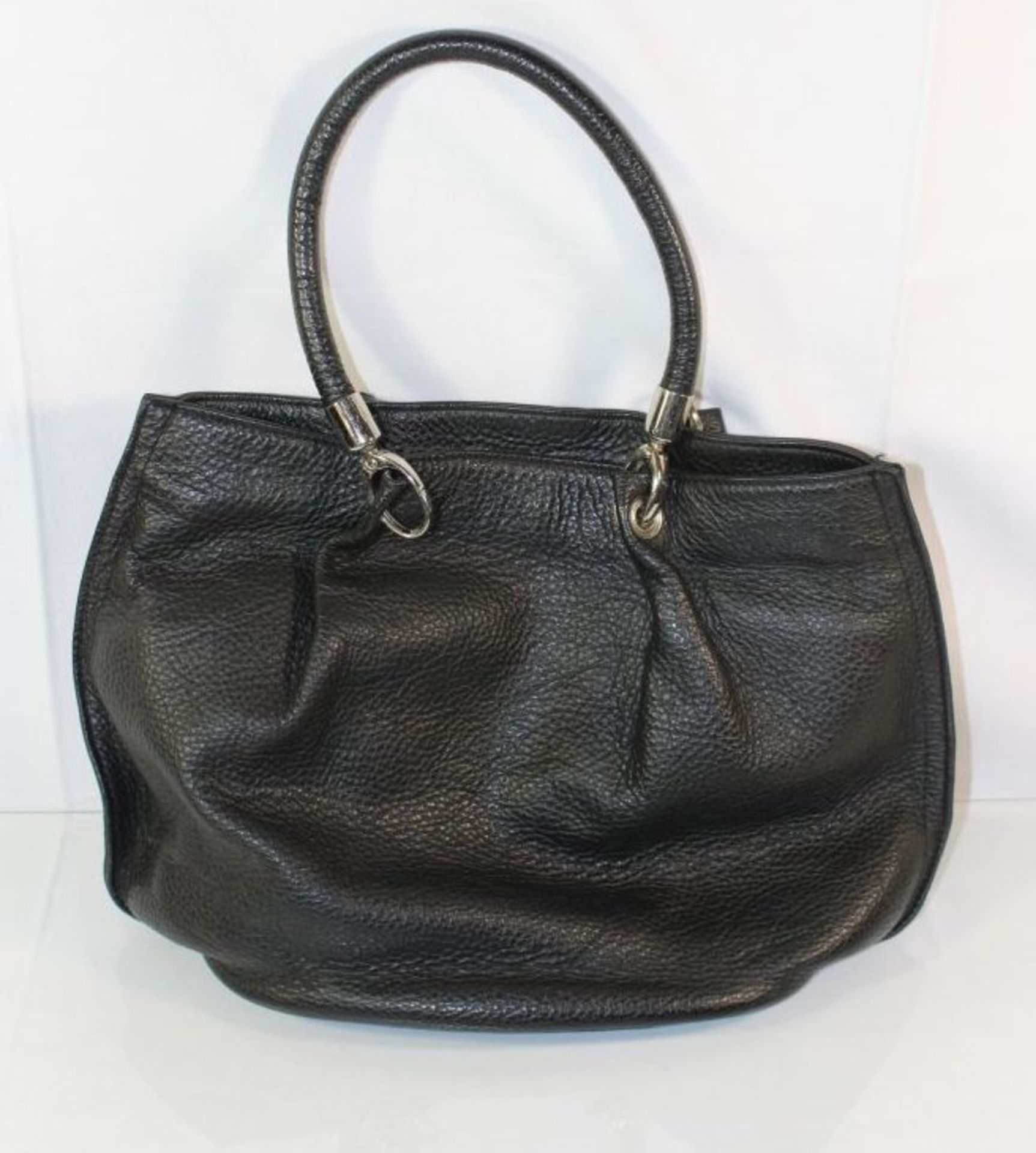 Damen-Handtasche, schwarzes Leder, 22 x 35cm. - Bild 2 aus 3