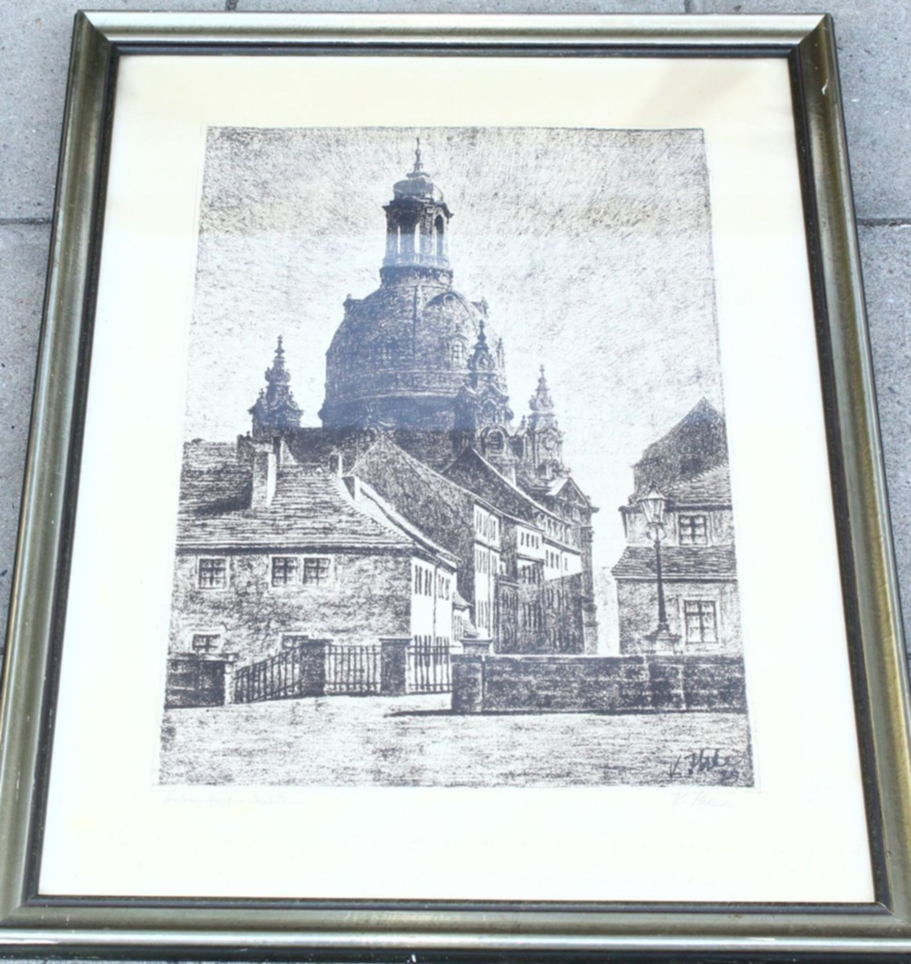 V. Ihle "Frauenkirche in Dresden" grosse Radierung, ger/Glas, RG 75x57 cm - Bild 2 aus 5