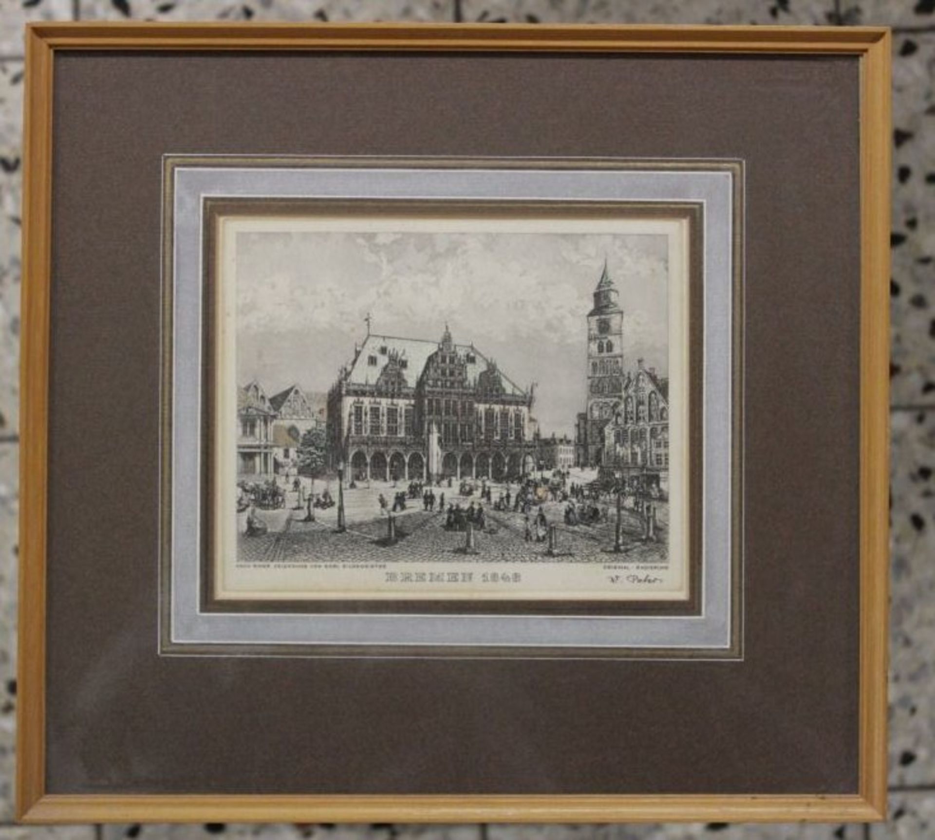 W.Peters, Ansicht Bremen 1848, Radierung, ger./Glas, RG 27,5 x 30cm. - Bild 3 aus 3