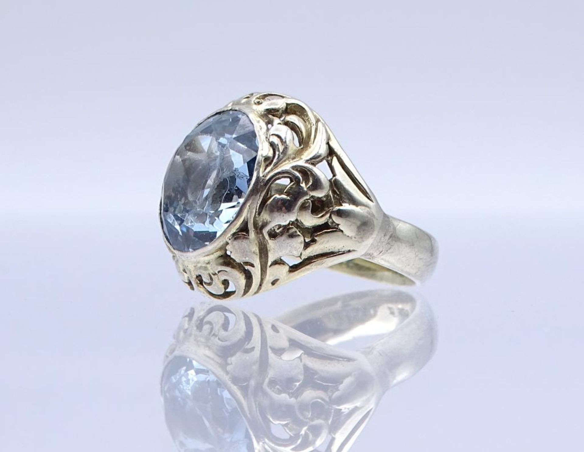Sterling Silber Ring mit einen facettierten hellblauen Stein, Silber 925/000, 11,5gr., RG 57- - - - Bild 3 aus 3