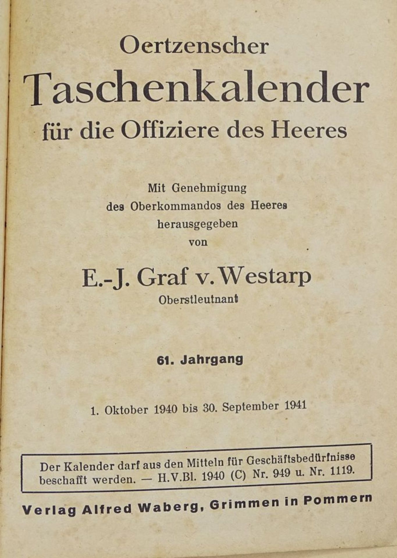 Taschenkalender für die Offiziere des Heeres (Früher Fircks),blaue Ausgabe,61. Jahrgang, 19- - -22. - Bild 2 aus 9