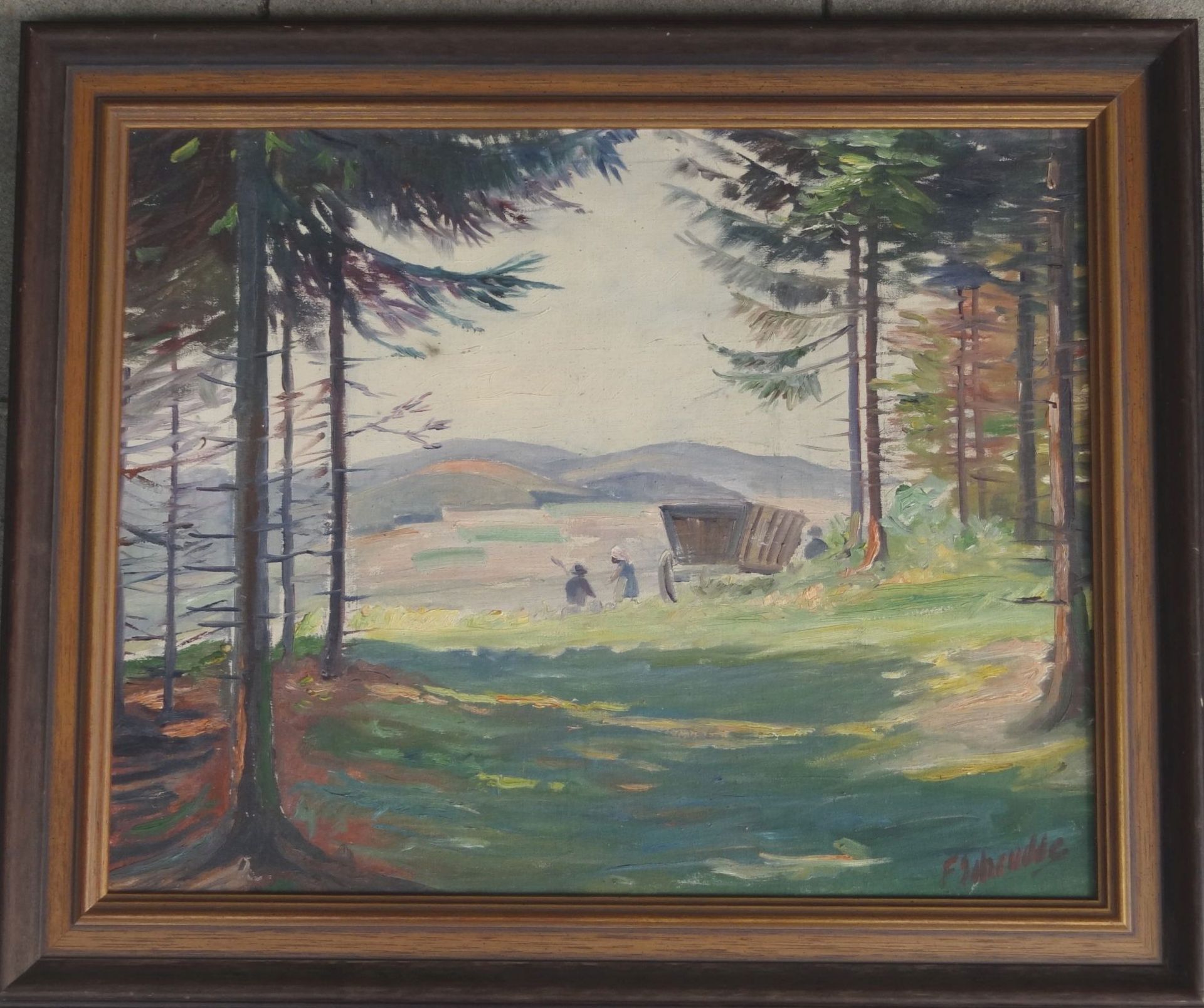 Franz SCHRUDDE (1886-1972) "Feldarbeiter am Waldrand", Öl/Holz, gerahmt, RG 60x72 c- - -22.61 % - Bild 2 aus 5