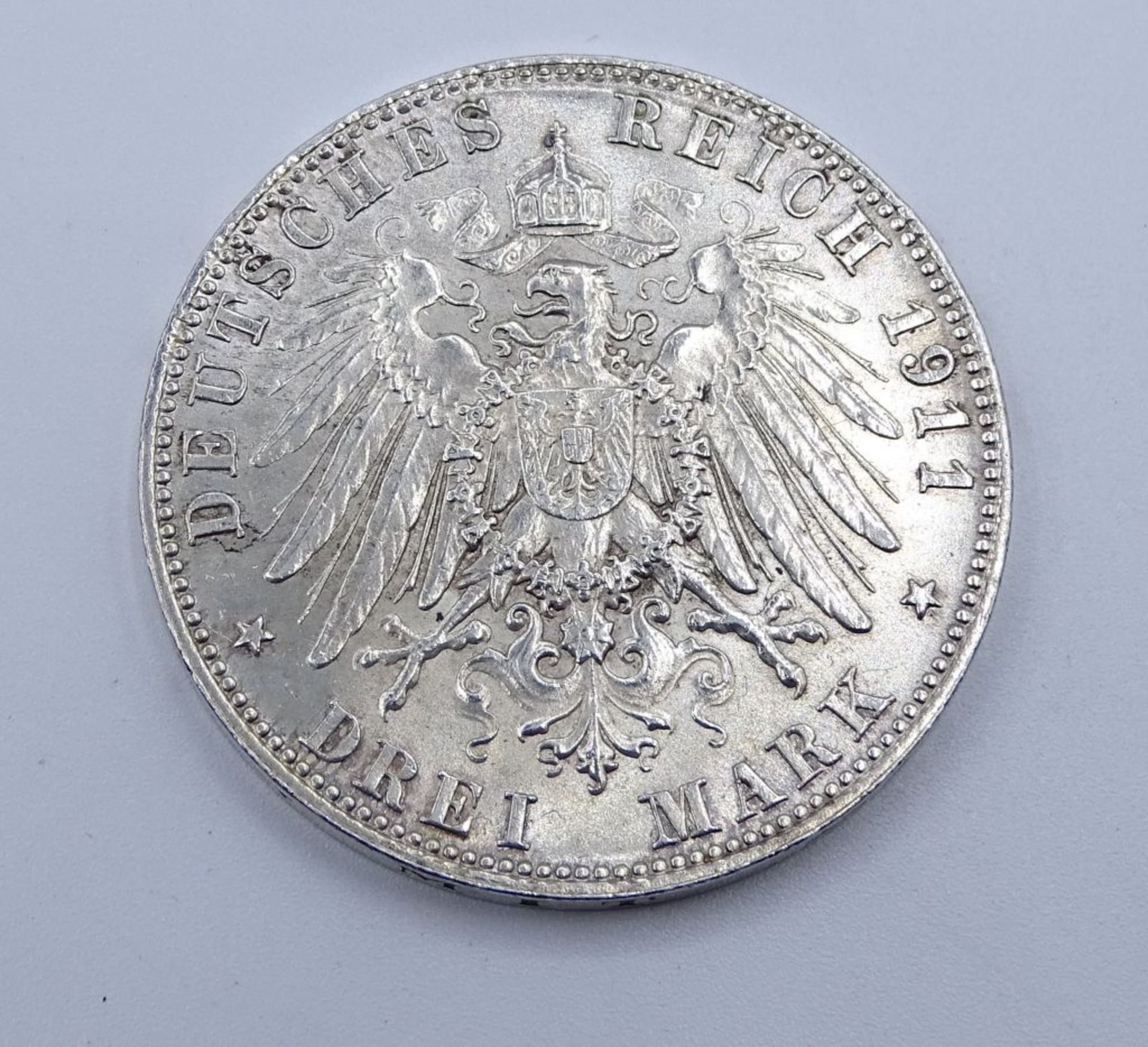 Drei Mark 1911, Deutsches Reich, L. Prinz-Regent v. Bayern, D- - -22.61 % buyer's premium on the - Bild 2 aus 2