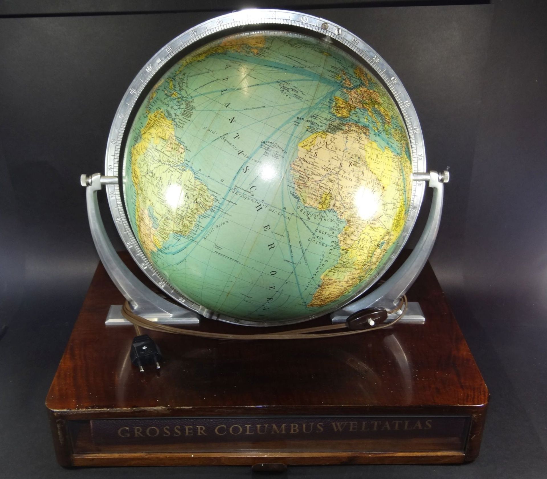 beleuchtbarer grosser Glas-Globus "Columbus Duo" mit Atlas und Sternscherbe, gut erhalten- - -22. - Bild 3 aus 6