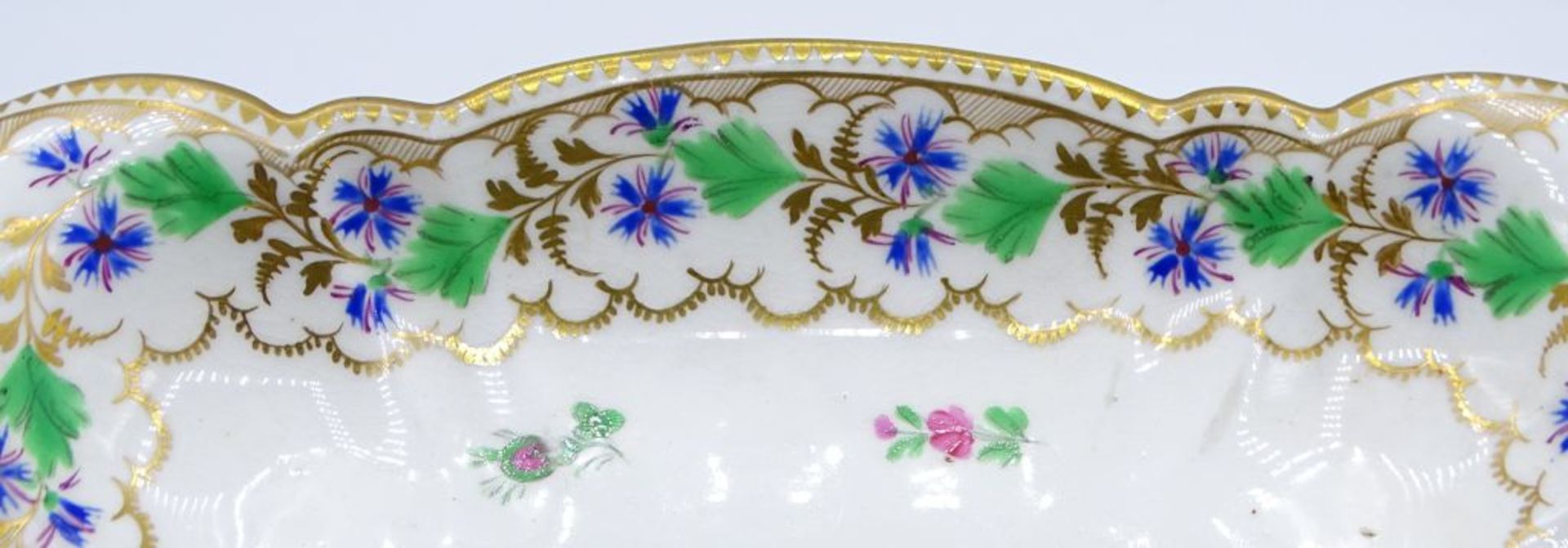 Quadratischer Teller, 19.Jahrhundert, mit Blumen Dekor,Goldrand Bemalung, 21x21cm- - -22.61 % - Bild 4 aus 5