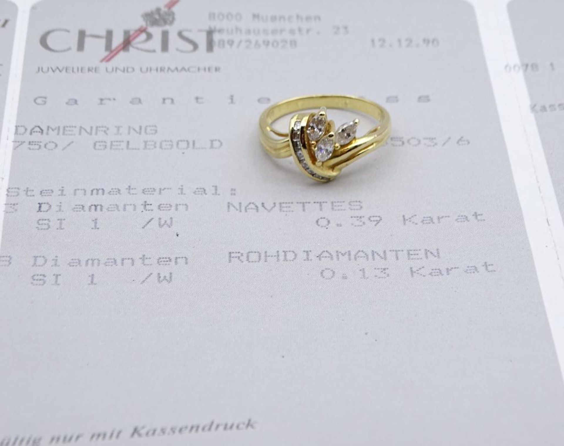 Diamant-Goldring in 750er Gelbgold, 3 Navette Diamanten W/si 1 zus. 0,39ct., + 8 Rohdiamanten W/si 1