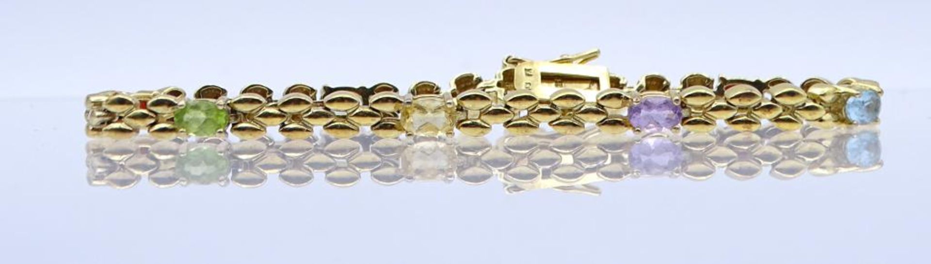 Sterling Silber Armband mit Halbedelsteinen,Silber 925/000, Silber-vergoldet, Peridot,Amethyst,