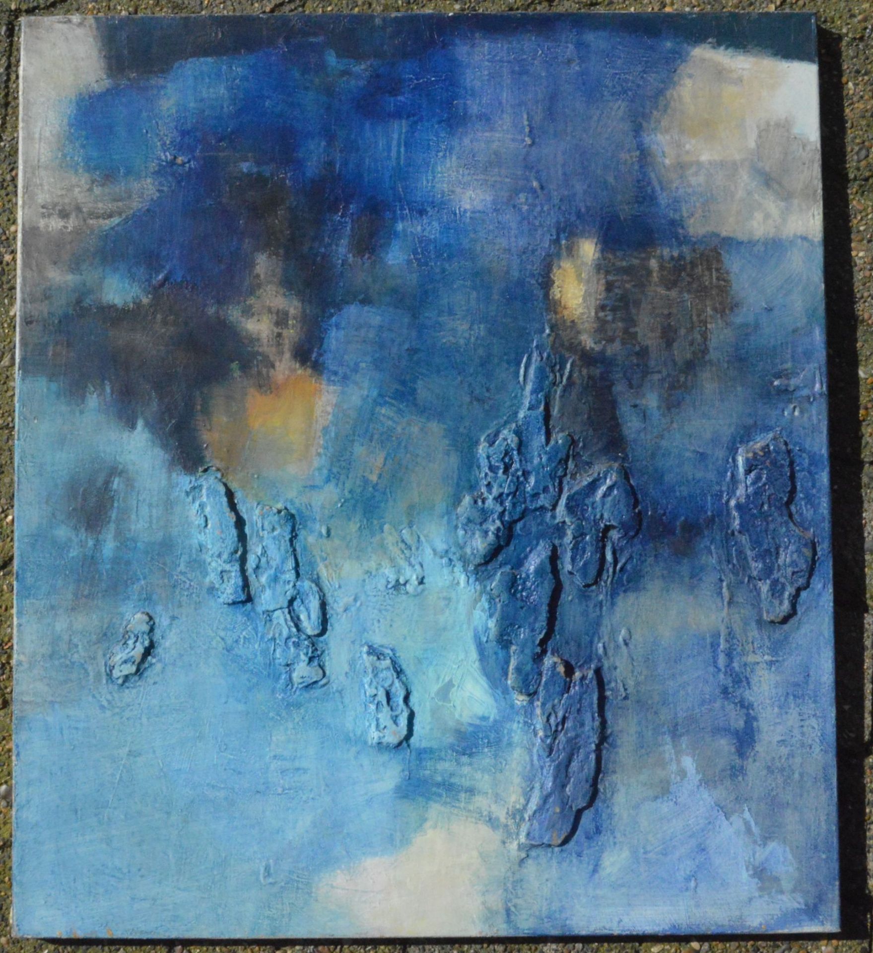 anonymes abstraktes Gemälde in blau, Öl/Leinen, 80x70- - -22.61 % buyer's premium on the hammer