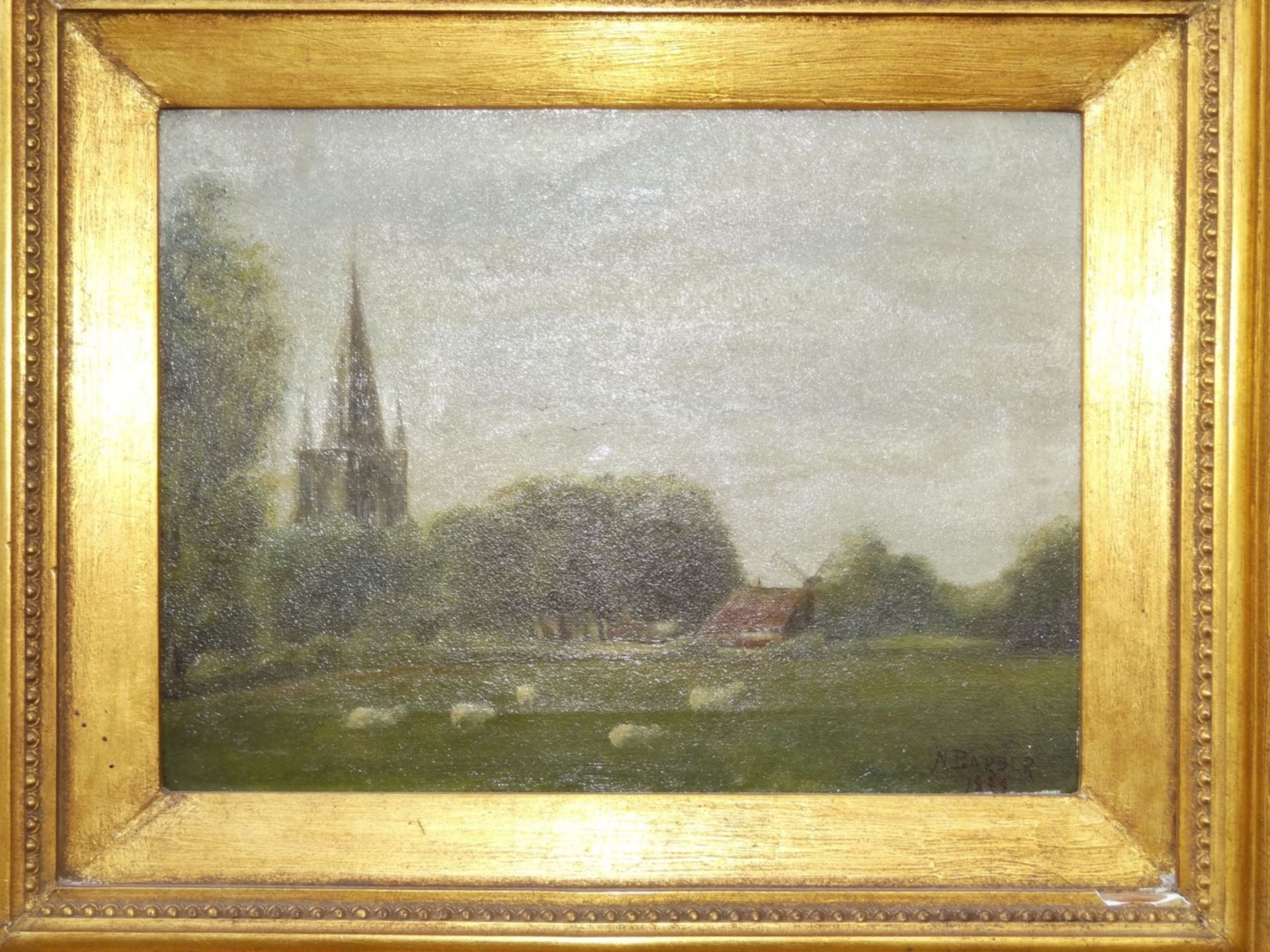 N. Barber, 1899 "Dorfansicht", Öl/Leinen, 22x29 cm, breit gerahmt, 40x47 cm,- - -22.61 % buyer's - Bild 3 aus 6