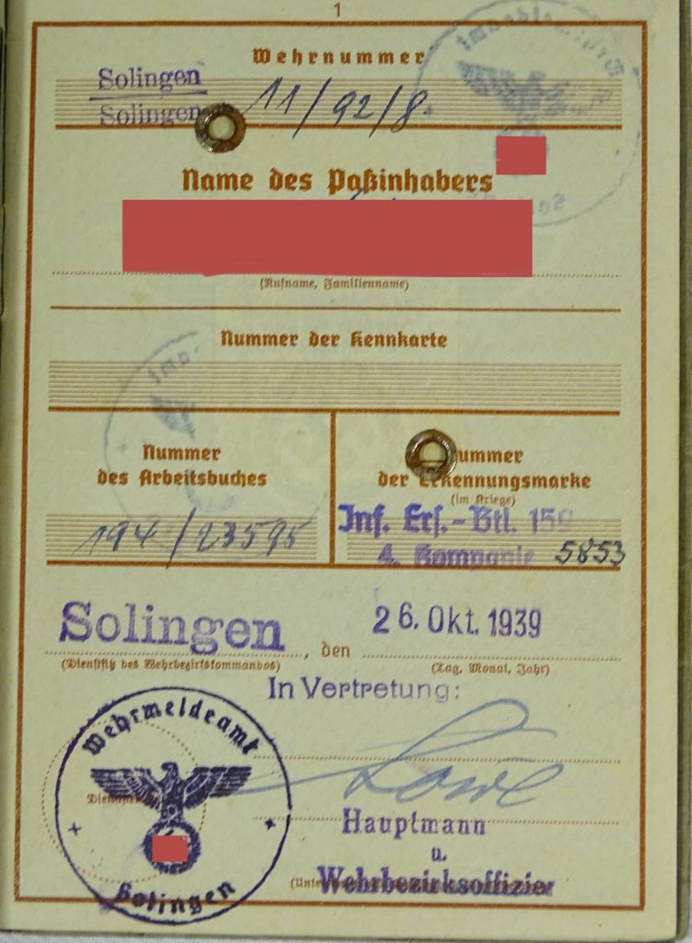 Dokumenten Nachlass, 2. WK, + Luftschutzstahlhelm, mit Hoheitszeichen,Familien Stammbuch, - Image 9 of 10
