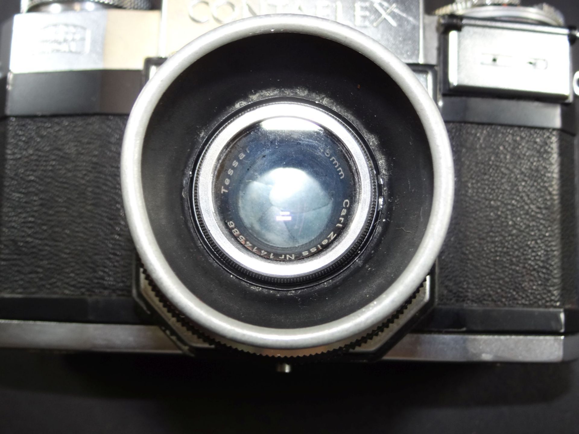 alte Spiegelreflex-Kamera "Zeiss Ikon-Conraflex" in Lederhülle, Objektiv Carl Zeiss Tessar 1:2,8- - Bild 8 aus 9