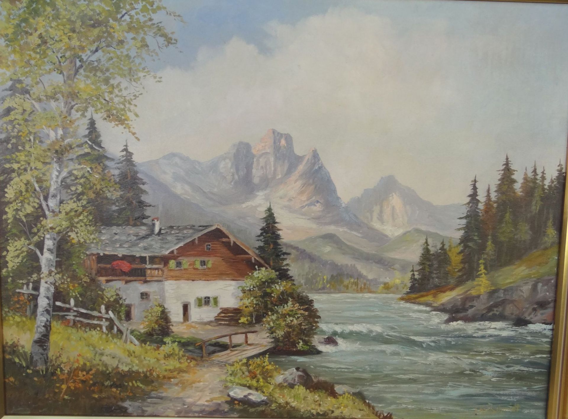 Fritz KOHLSCHMIDT (XX) "Alpine Landschaft", Öl/Leinen, gut gerahmt, RG 77x92 c- - -22.61 % buyer's - Bild 2 aus 6