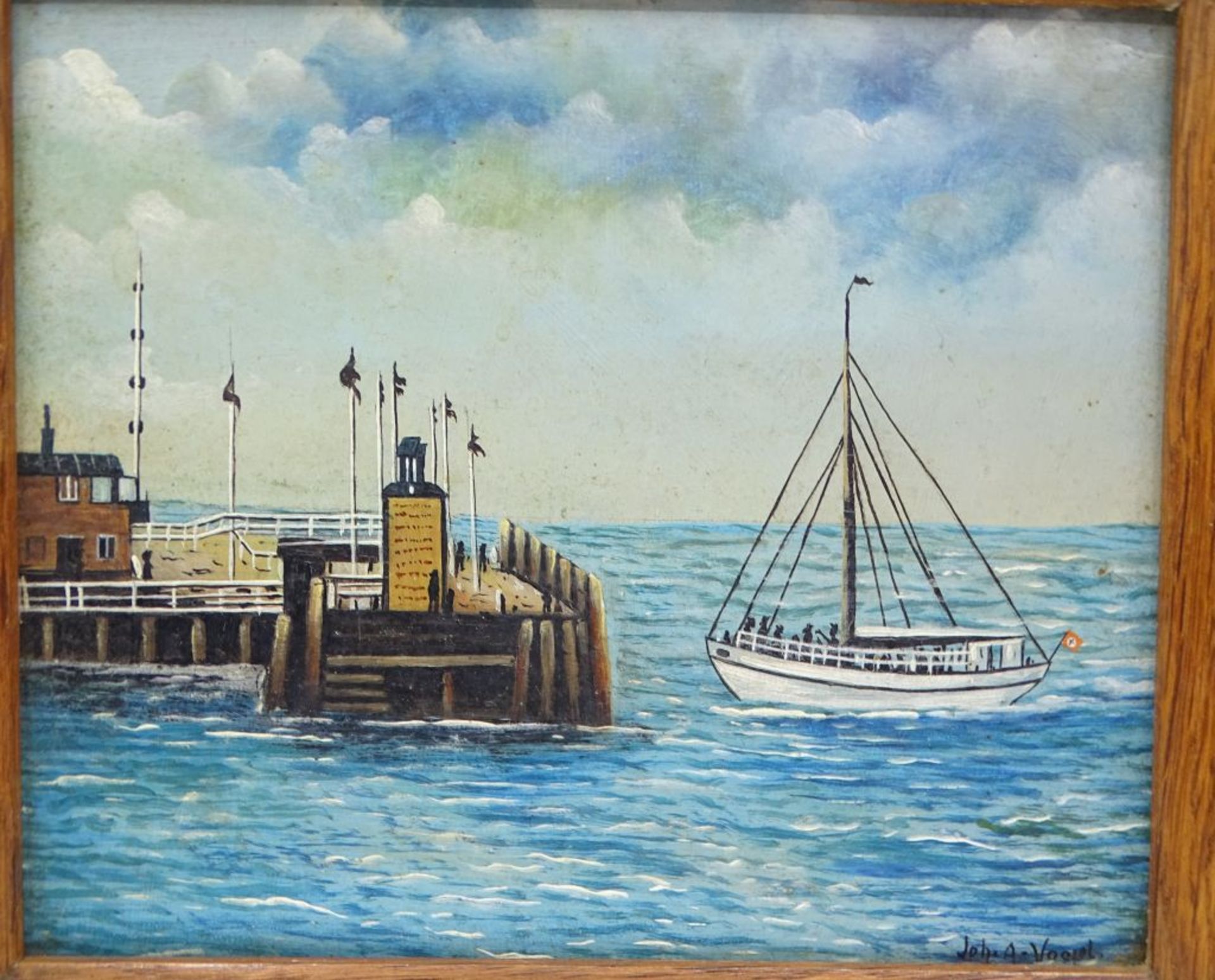 kl. Gemälde Cuxhaven "Alte Liebe",unten rechts signiert Joh.A.Vogel, Öl/Malfaser, gerahmt, RG - Image 2 of 4
