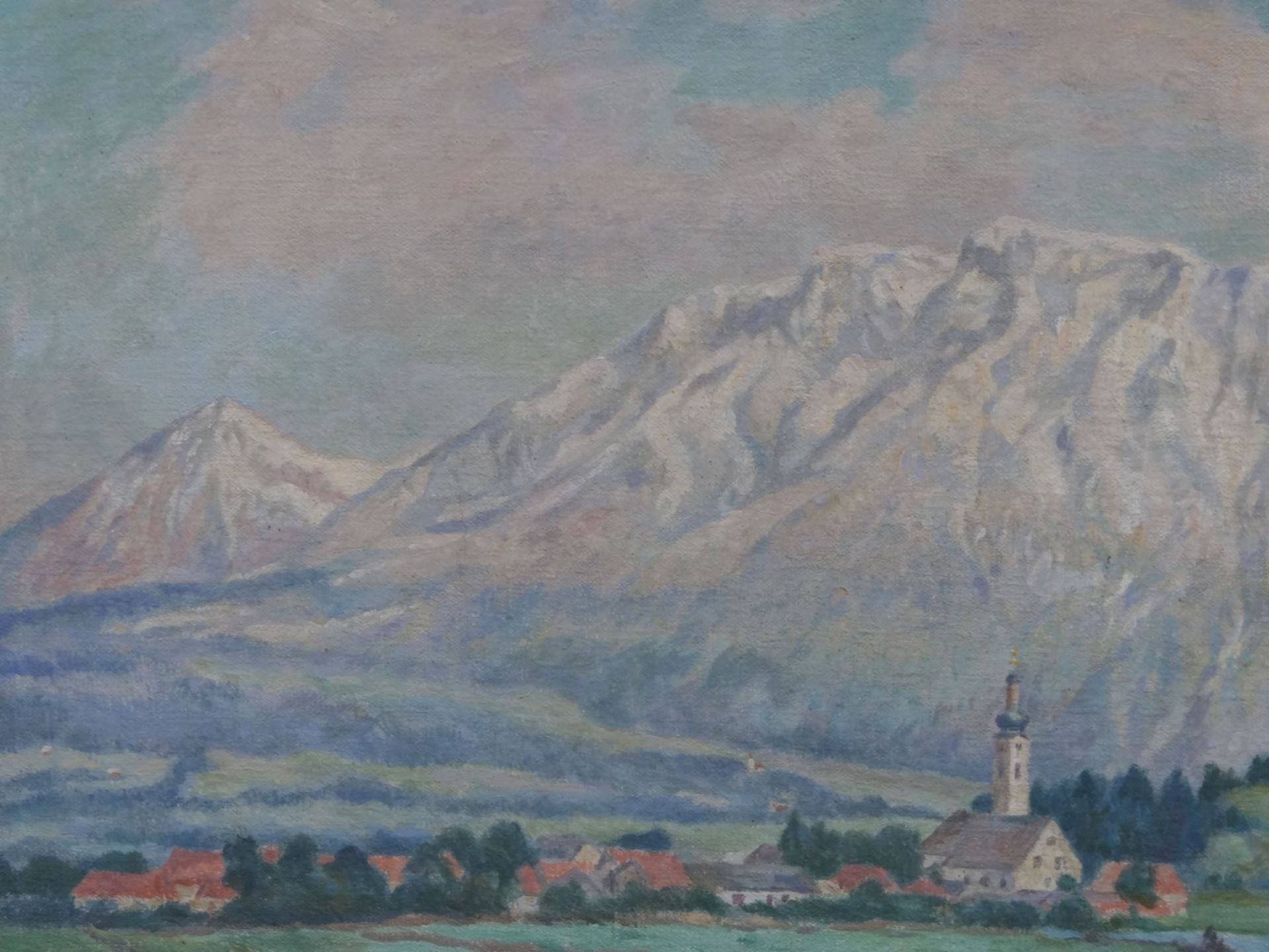 Ernst EITNER (1867-1955) "Dorf im Tal" (Garmisch?), Öl/Leinen, gerahmt, RG 72x92 c- - -22.61 % - Bild 3 aus 5
