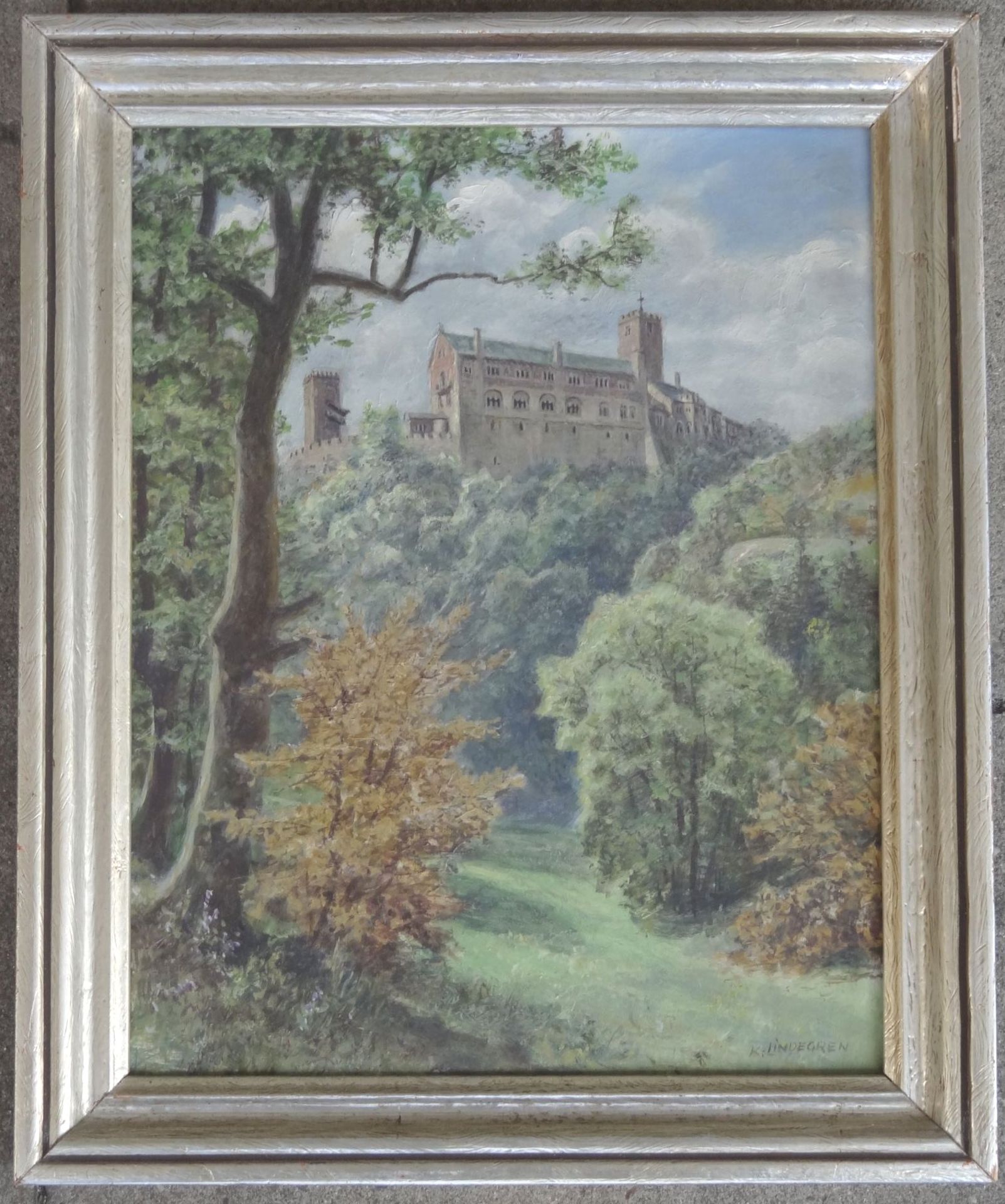 Karl LINDEGREN (1898-?) "Blick auf die Wartburg", Öl/Platte, gerahmt, RG 35x29 c- - -22.61 % buyer's - Bild 2 aus 4