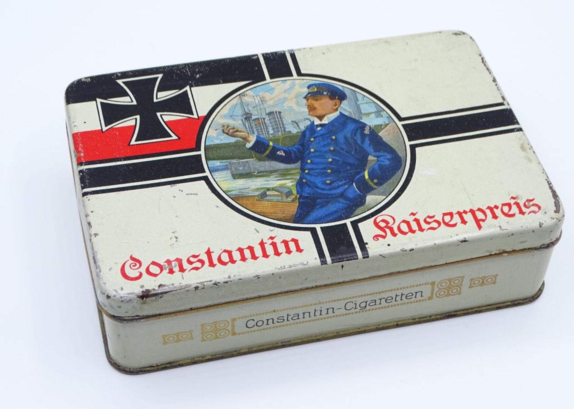 Blechdose, 1. Weltkrieg,Constantin Kaiserpreis Cigaretten, 10x15cm- - -22.61 % buyer's premium on
