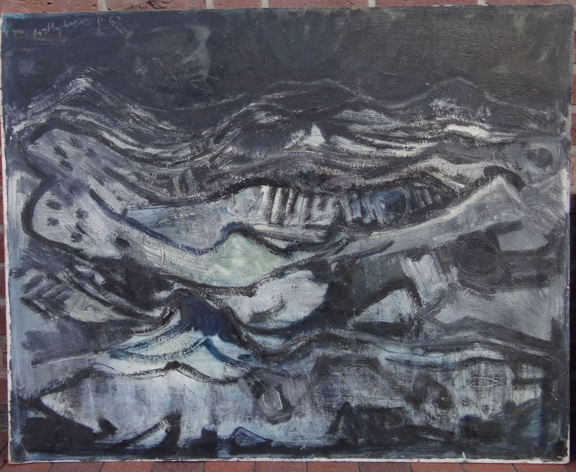 Willy KNOOP (1888-1966), 1962 "Die grosse Sturmflut", rückseitig betitelt, Öl/Malfaser, 95x118 cm, - Bild 2 aus 6
