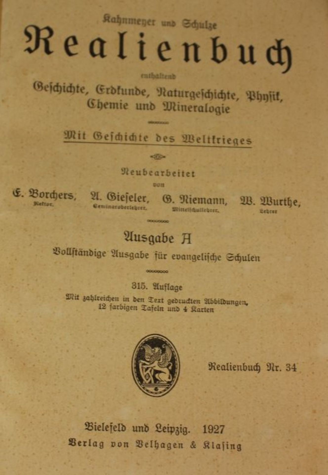 Kahnmeyer / Schulze, Realienbuch, Ausgabe A, 1927.- - -22.61 % buyer's premium on the hammer - Bild 2 aus 2