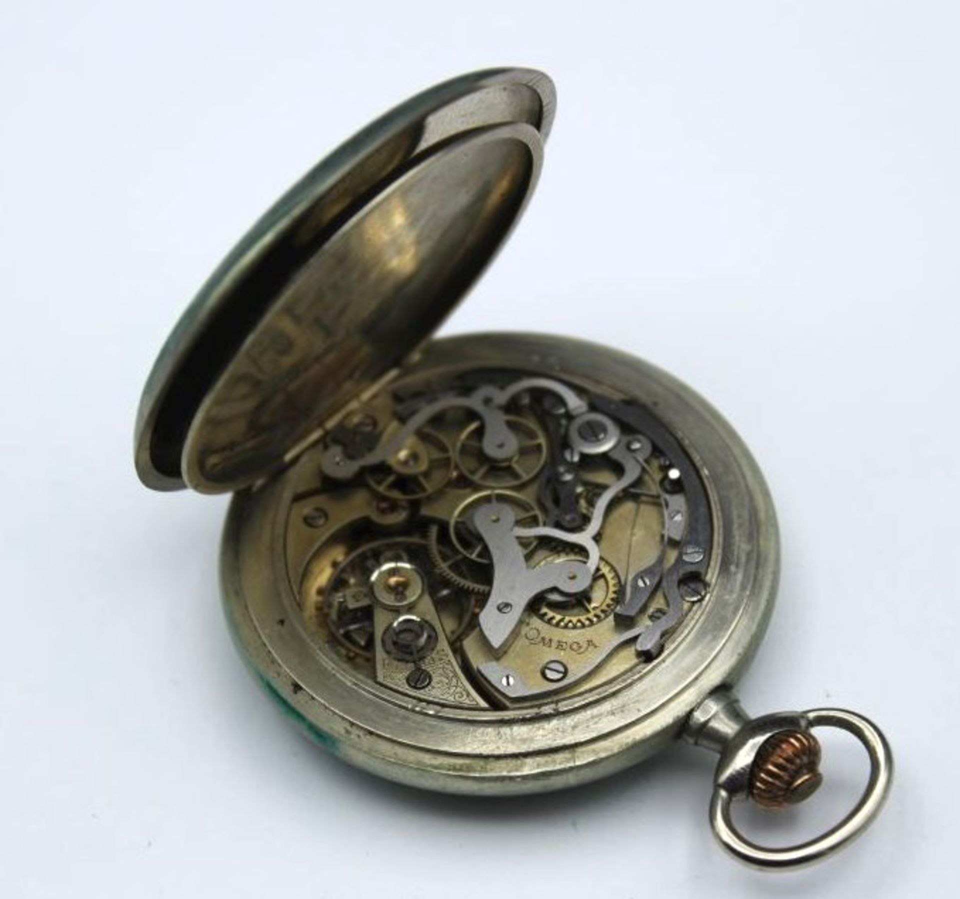 Herrentaschenuhr, Omega, Metallgehäuse, Kronenaufzug Werk läuft, 30-Minuten-Zähler, Gehäusenummer - Bild 4 aus 4