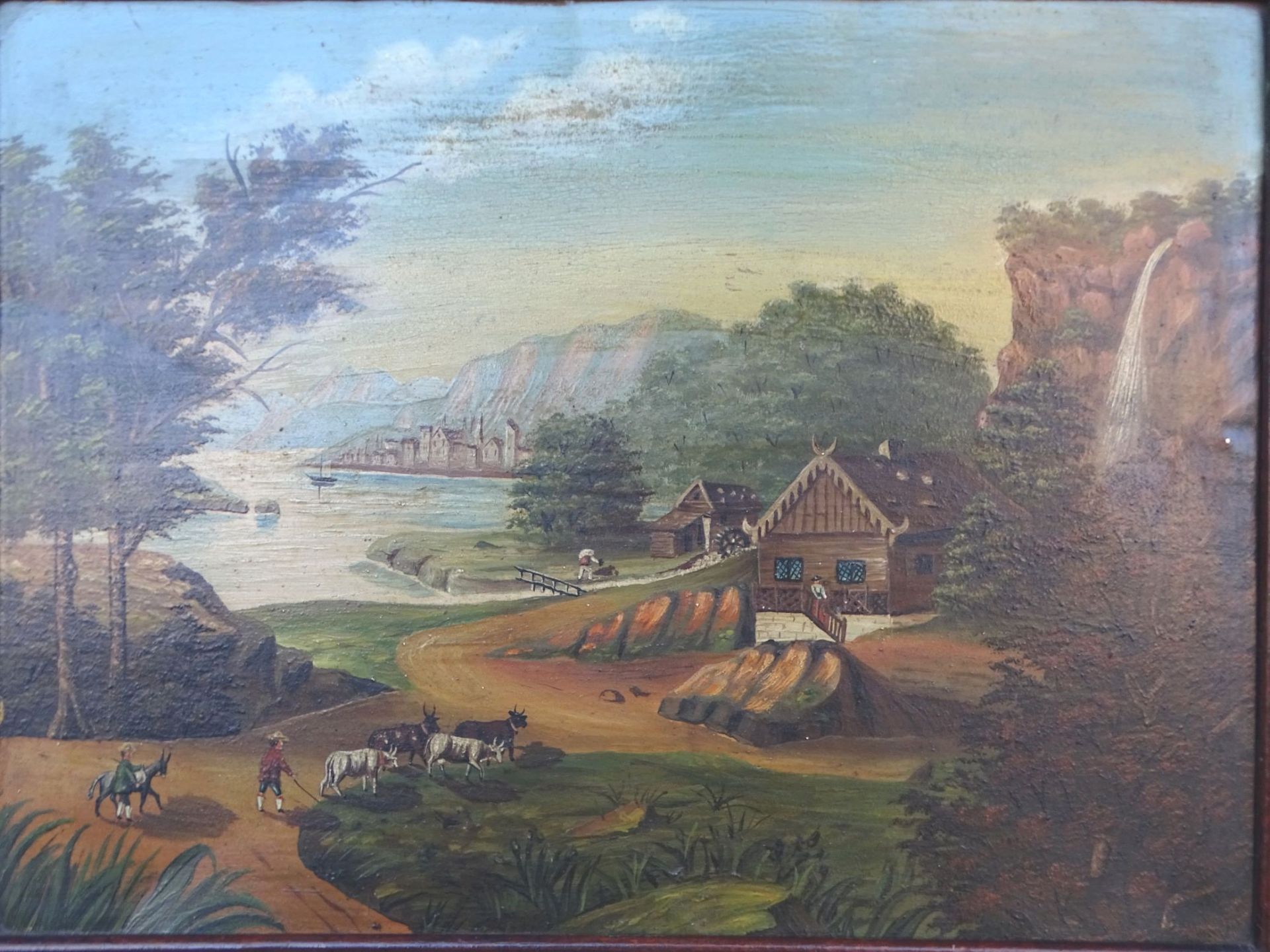 Johannes Pfannstiel (1856) Uetersen, 1873, Landschaft an See, Öl/Blech,32x43 cm gerahmt,