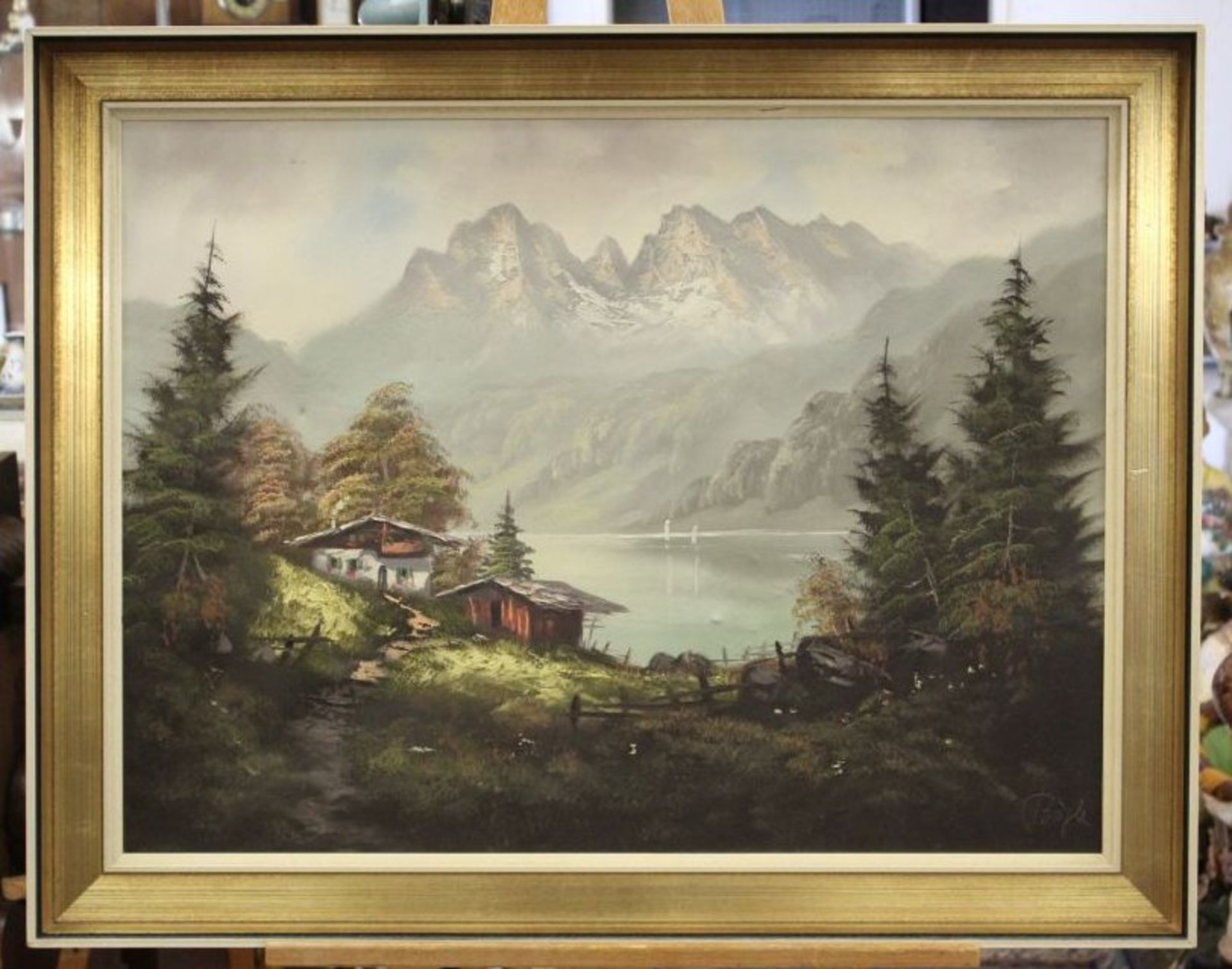 zurückgezogen / withdrawn---Bögl o.ä. , Gebirgslandschaft, Öl/Leinwand, restaurierungs bedürftig, - Bild 5 aus 7