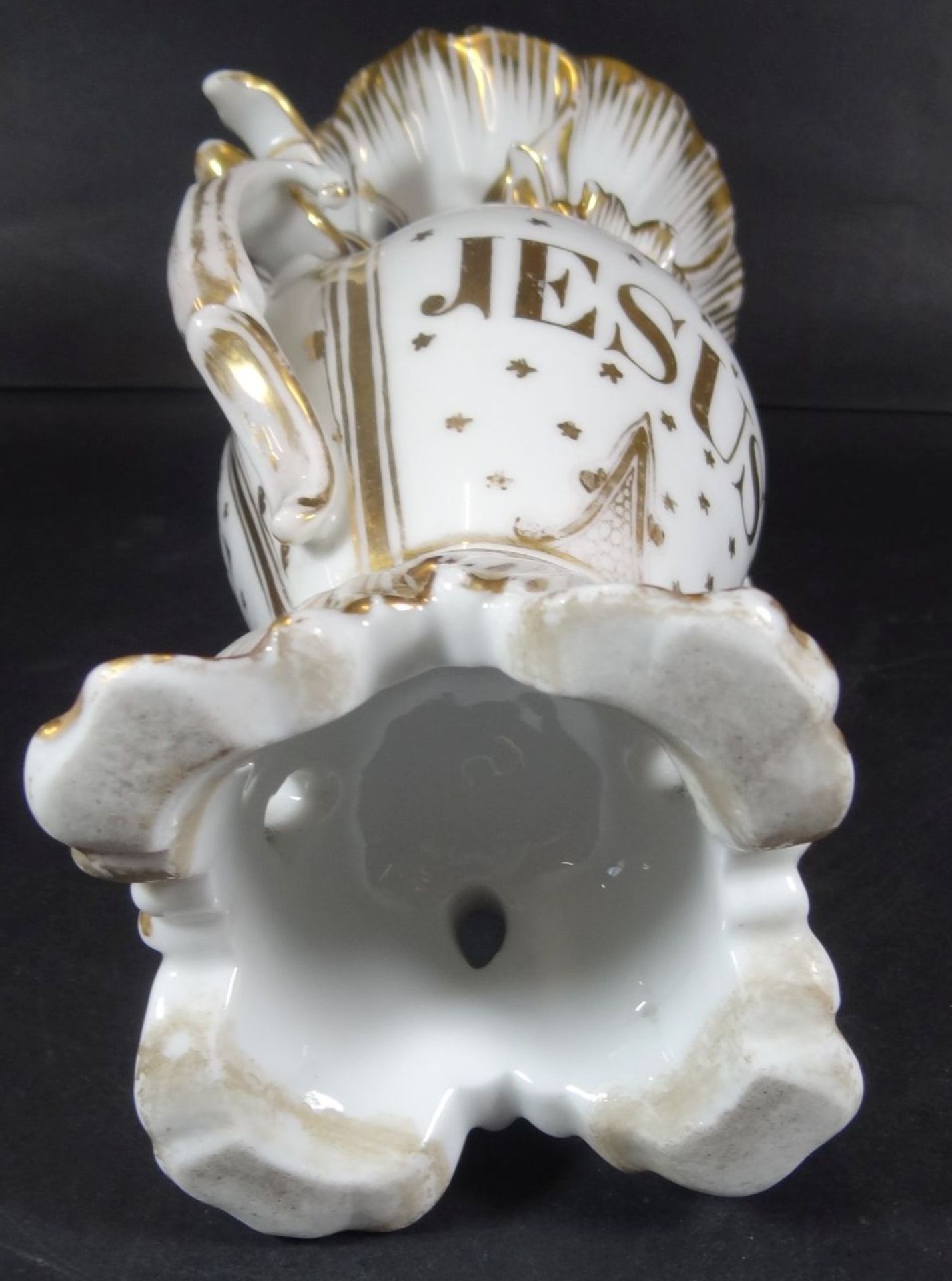 Biedermeier-Vase, Golddekor und beidseitig beschriftet, Jesus und Marie, H-24 cm, tw. leicht - Bild 6 aus 6