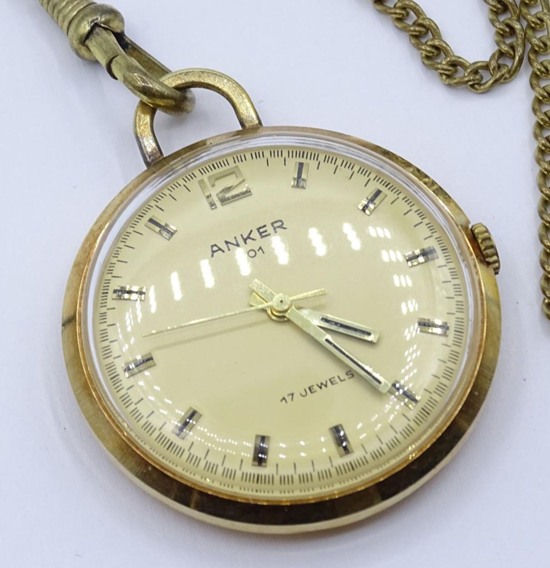 Frackuhr an Uhrenkette, "Anker 01", mechanisch,Werk läuft,vergoldet.d,3,4c- - -22.61 % buyer's - Bild 2 aus 4