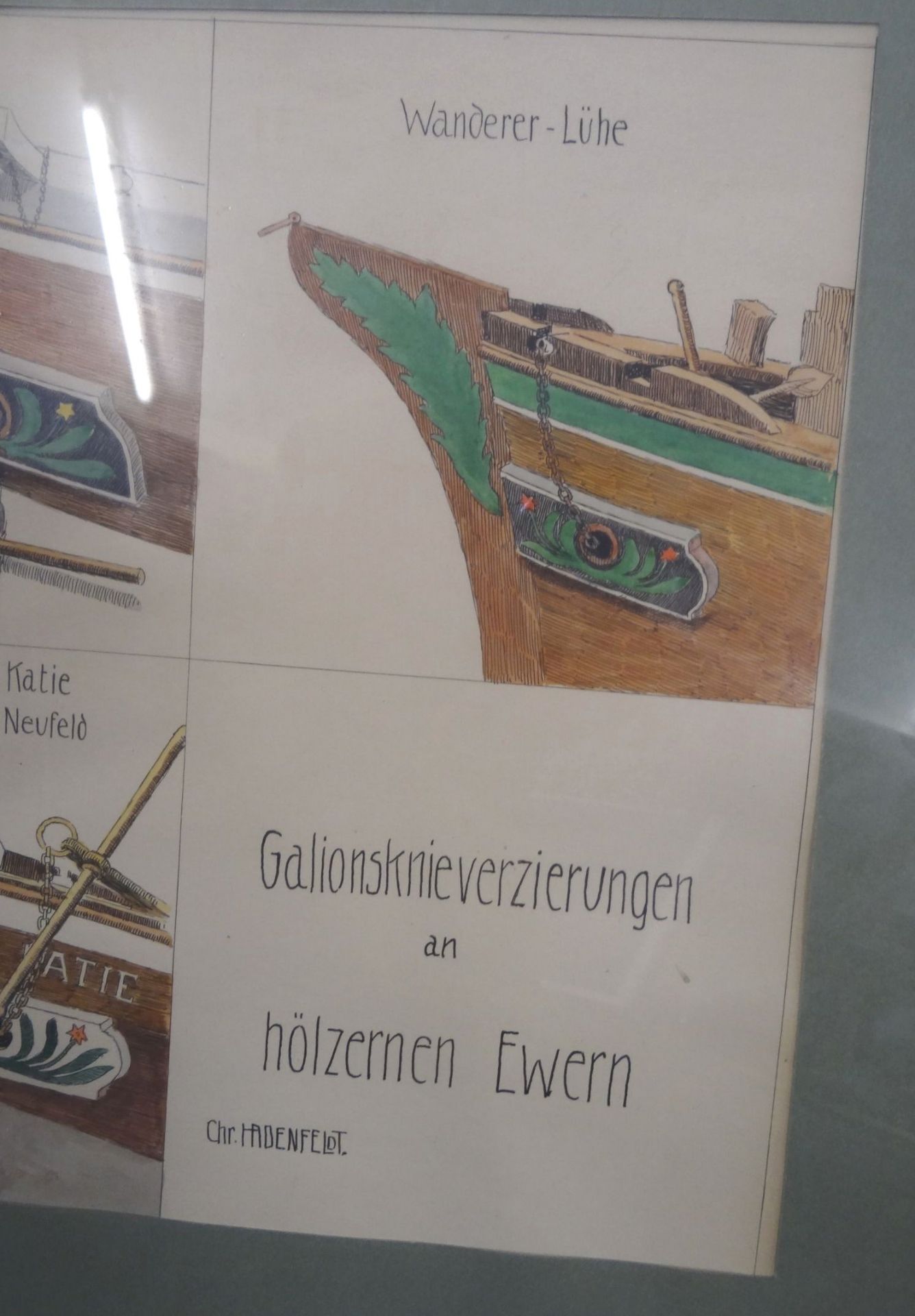 Christian HADENFELT (1883-1971) "Galionsknieverzierungen..", aquarellierte Federzeichnungen, - Bild 3 aus 7