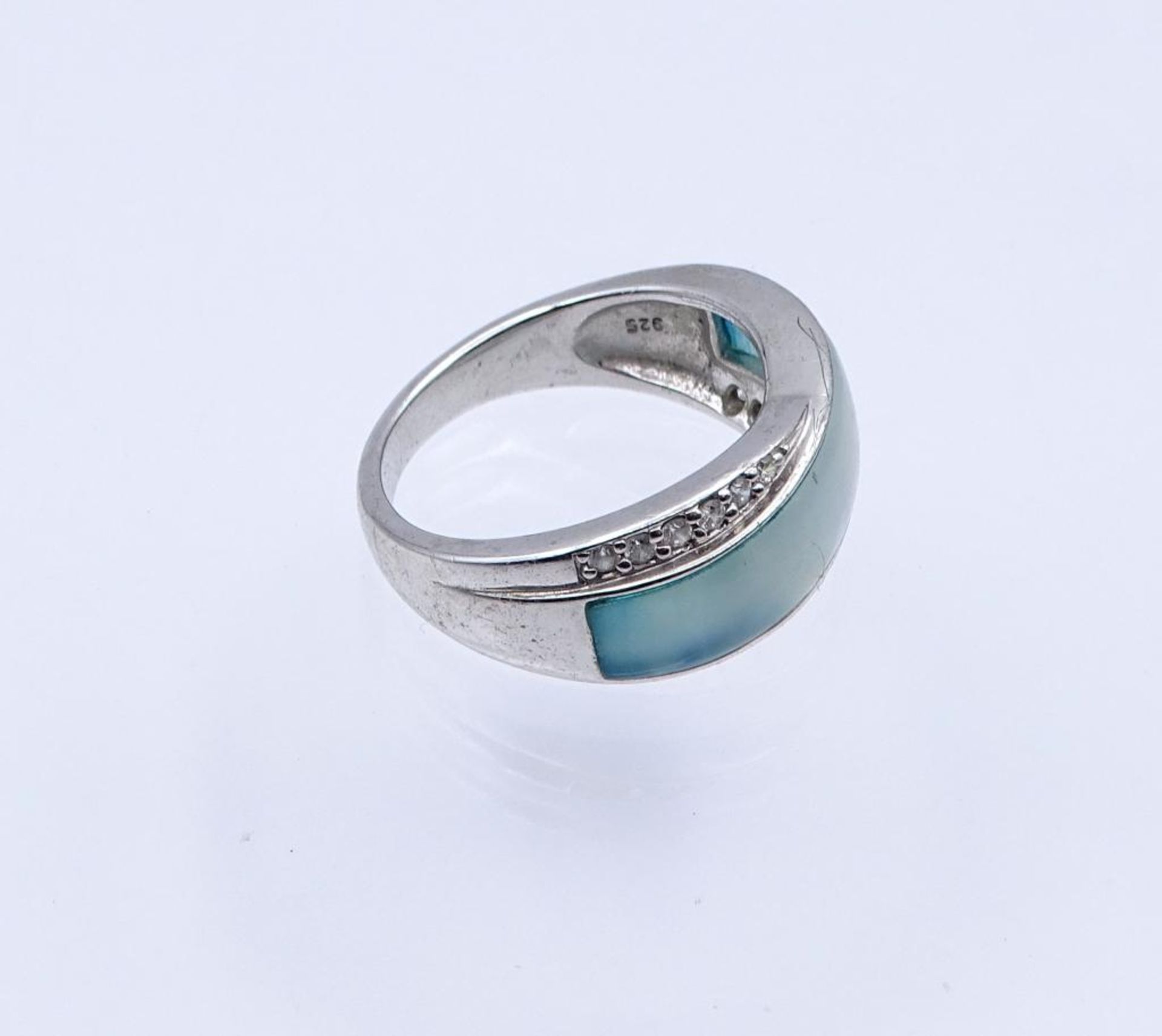 Silber Ring mit blauer Perlmutt und klaren Steinen, Silber 925/000, 6,10gr., RG 60- - -22.61 % - Bild 2 aus 3