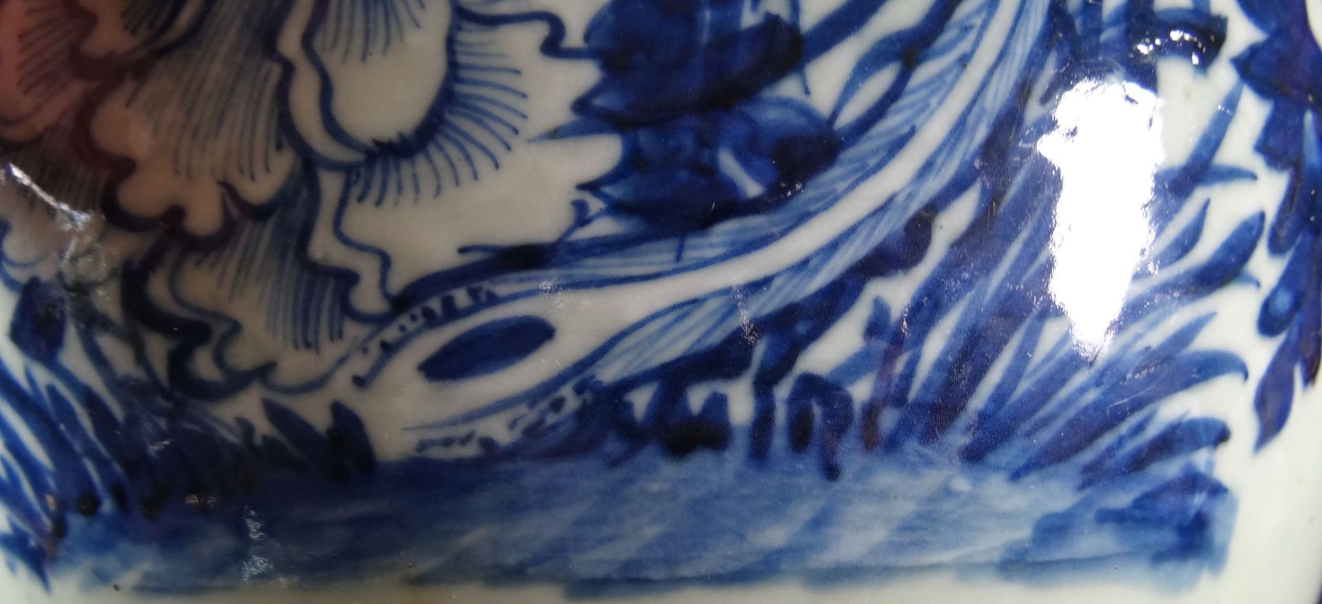 grosses Ingwergefäss oder ähnliches, Blaumalerei mit Vogel, wohl 19.Jhd. China, H-21 cm, D-25- - - - Bild 5 aus 7