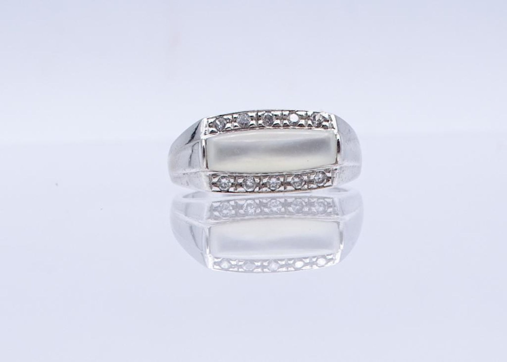 Silber Ring mit Perlmutt und klaren Steinen, Silber 925/000, 5,88gr., RG 63- - -22.61 % buyer's