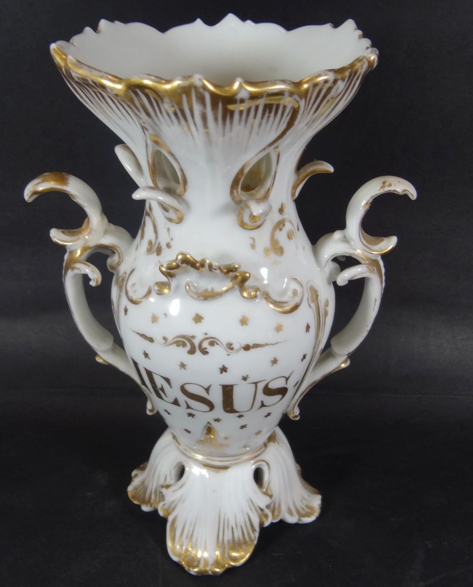 Biedermeier-Vase, Golddekor und beidseitig beschriftet, Jesus und Marie, H-24 cm, tw. leicht - Bild 2 aus 6