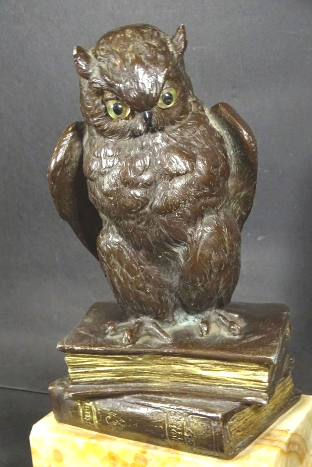 Schwarz, signierte Bronze "Eule auf Bücher" Marmorsockel, H-30 cm, 11x16 cm, 6,3 kg- - -22.61 % - Bild 2 aus 7