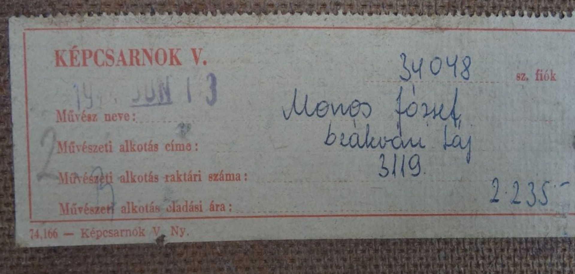 József MONOS (1932) "Stadtansicht" Öl/Platte, RG 65x85 cm, verso Etikett auf ungaris- - -22.61 % - Bild 5 aus 5