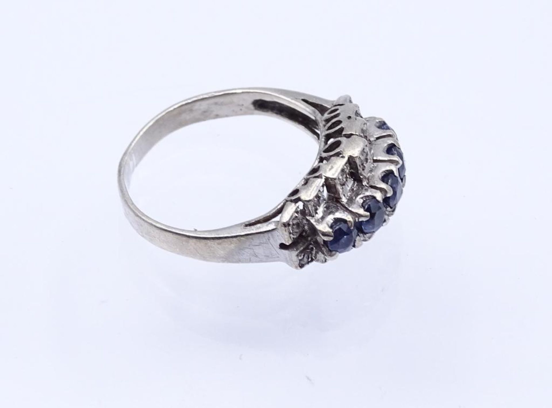 Sterling Silber Ring mit klaren und blauen Steinen (Saphire?), Silber 925/000, 2,9gr., RG 50- - - - Bild 4 aus 5