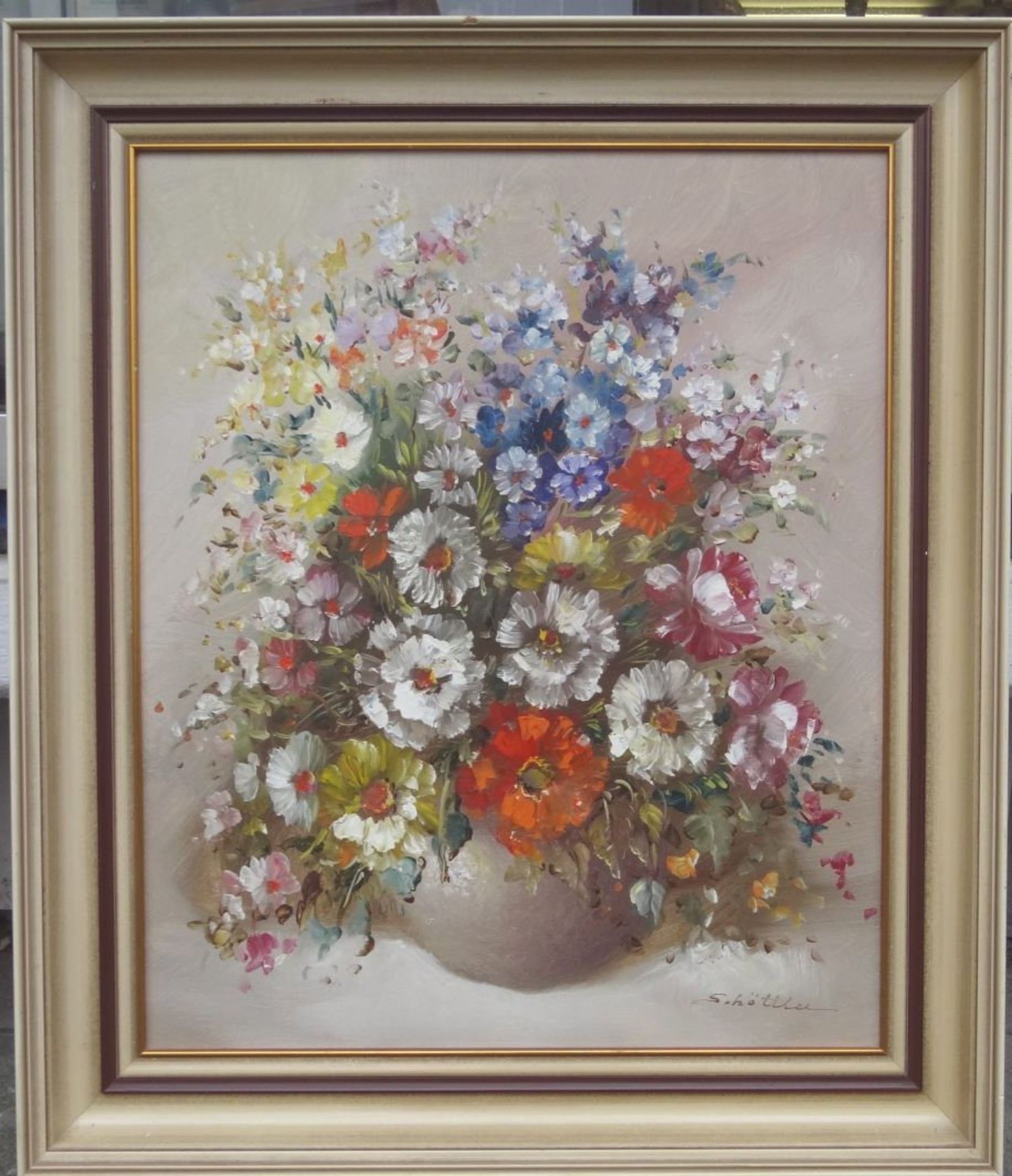 Schöttler "Blumen in Vase" Öl/Leinen, gerahmt, RG 72x62- - -22.61 % buyer's premium on the hammer - Bild 2 aus 4