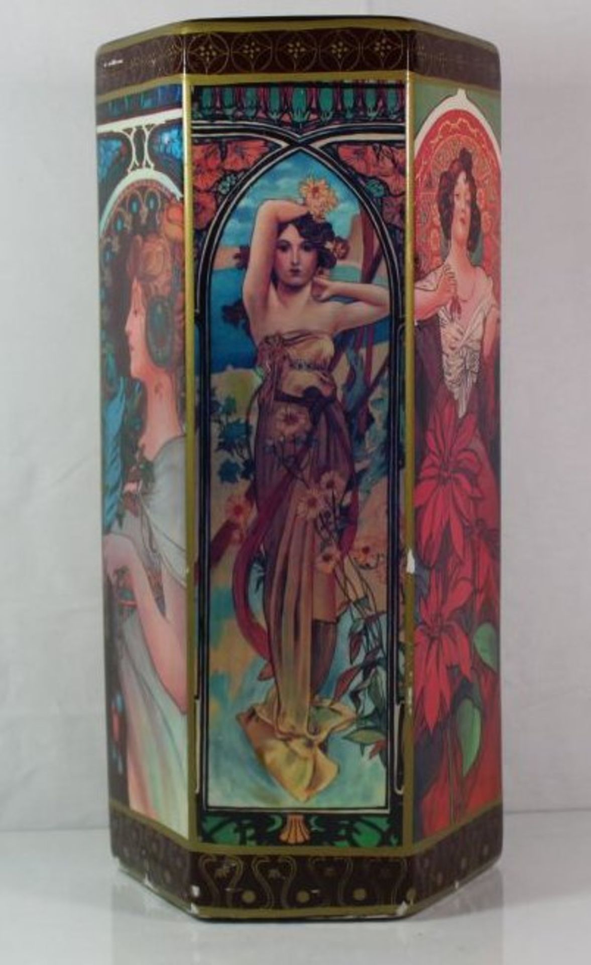 hohe Vase, umlaufend Jugendstil-Motive, gemarkt, 20. Jhdt., teilweise berieben, H-45cm ca. D- - Bild 2 aus 7