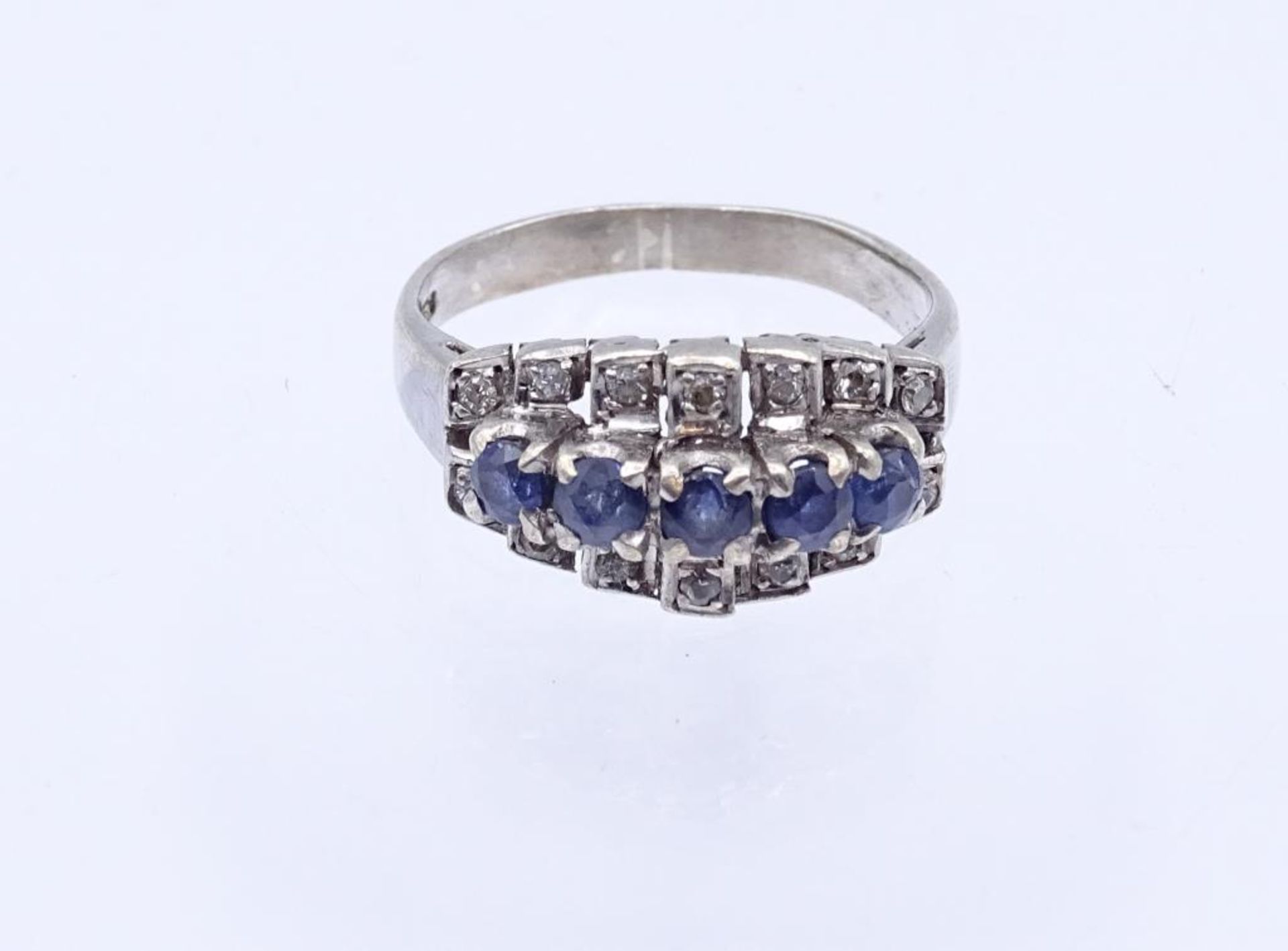 Sterling Silber Ring mit klaren und blauen Steinen (Saphire?), Silber 925/000, 2,9gr., RG 50- - - - Bild 2 aus 5