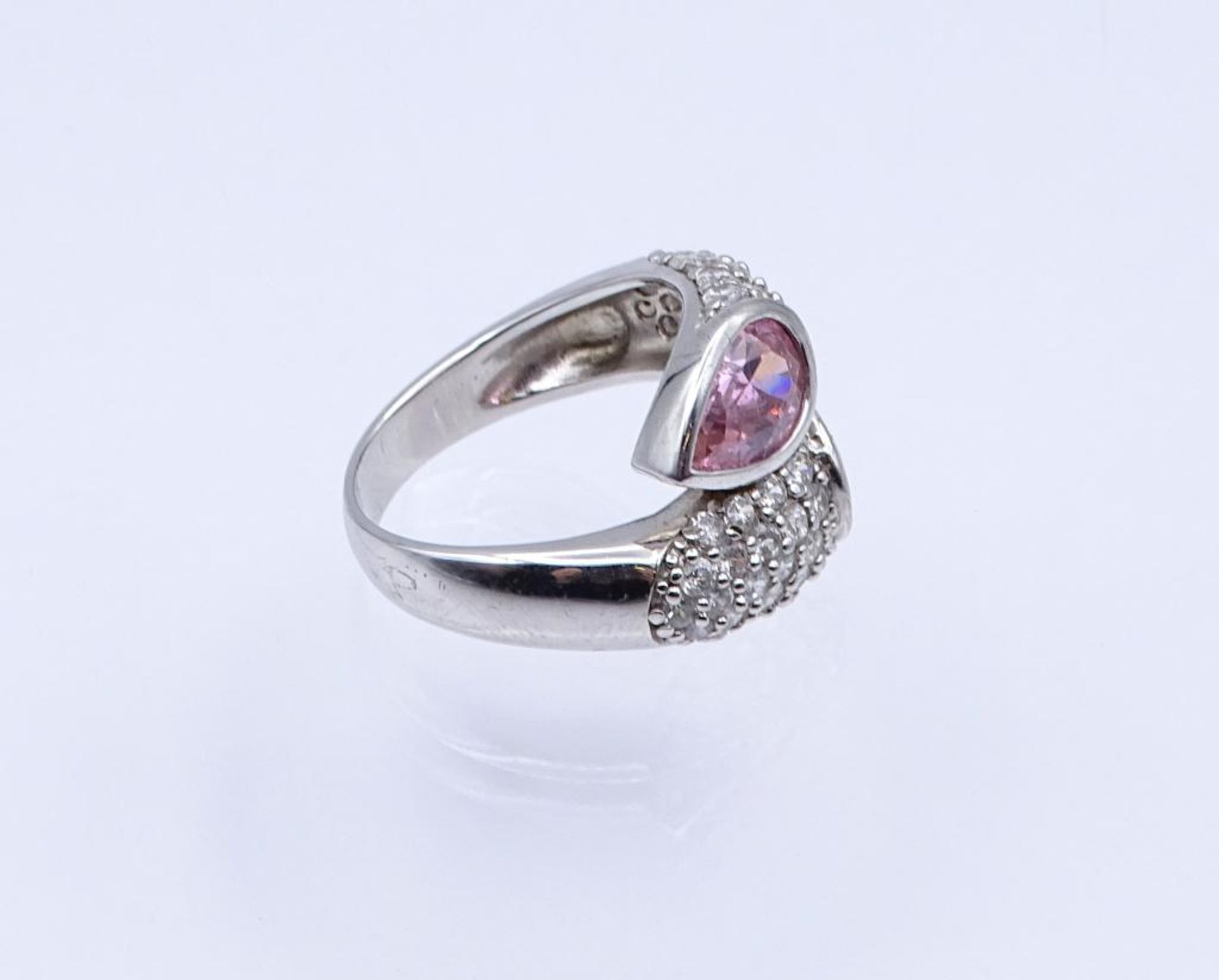 Silber Ring mit pinken und klaren Steinen, 9,9gr., RG 60- - -22.61 % buyer's premium on the hammer - Bild 2 aus 3
