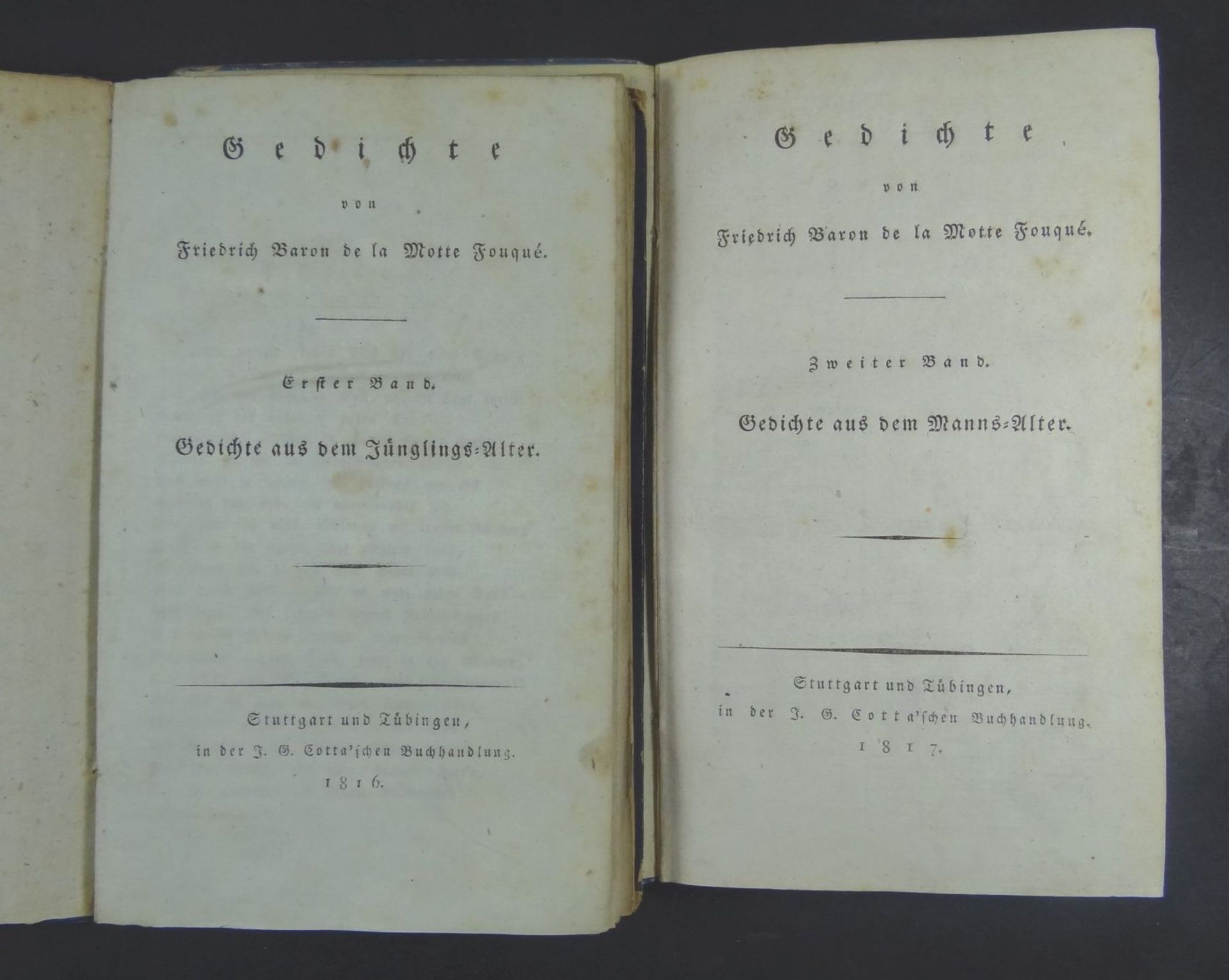 Fouqué, Friedrich de la Motte: Gedichte, 2 Bände 1817, Alters-u. Gebrauchsspuren, 18x11- - -22.