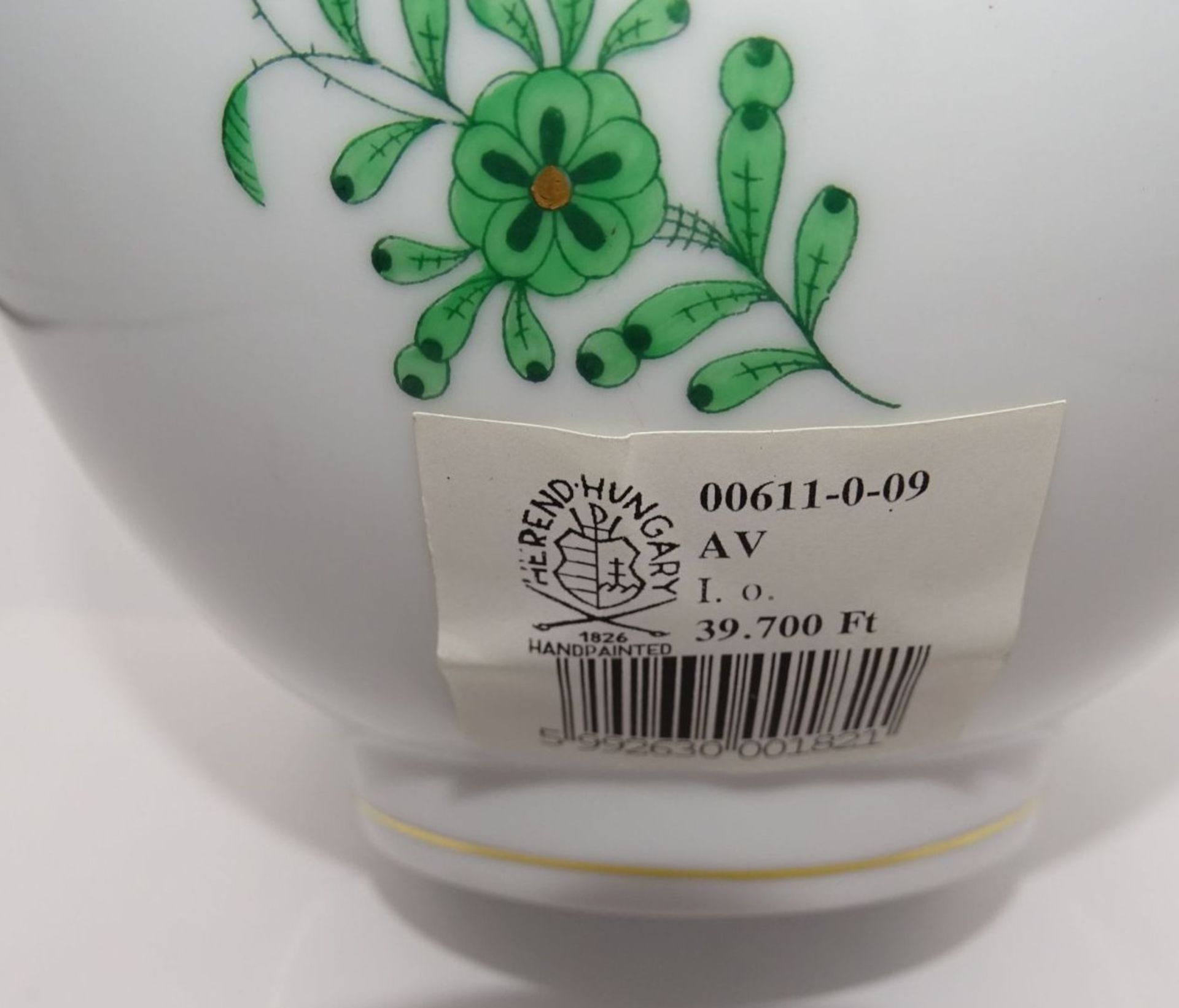 grosse Kaffeekanne "Herend" Apponyi grün, Deckelrose minimaler Glasurabplatzer, H-25 cm, noch mit - Bild 3 aus 7