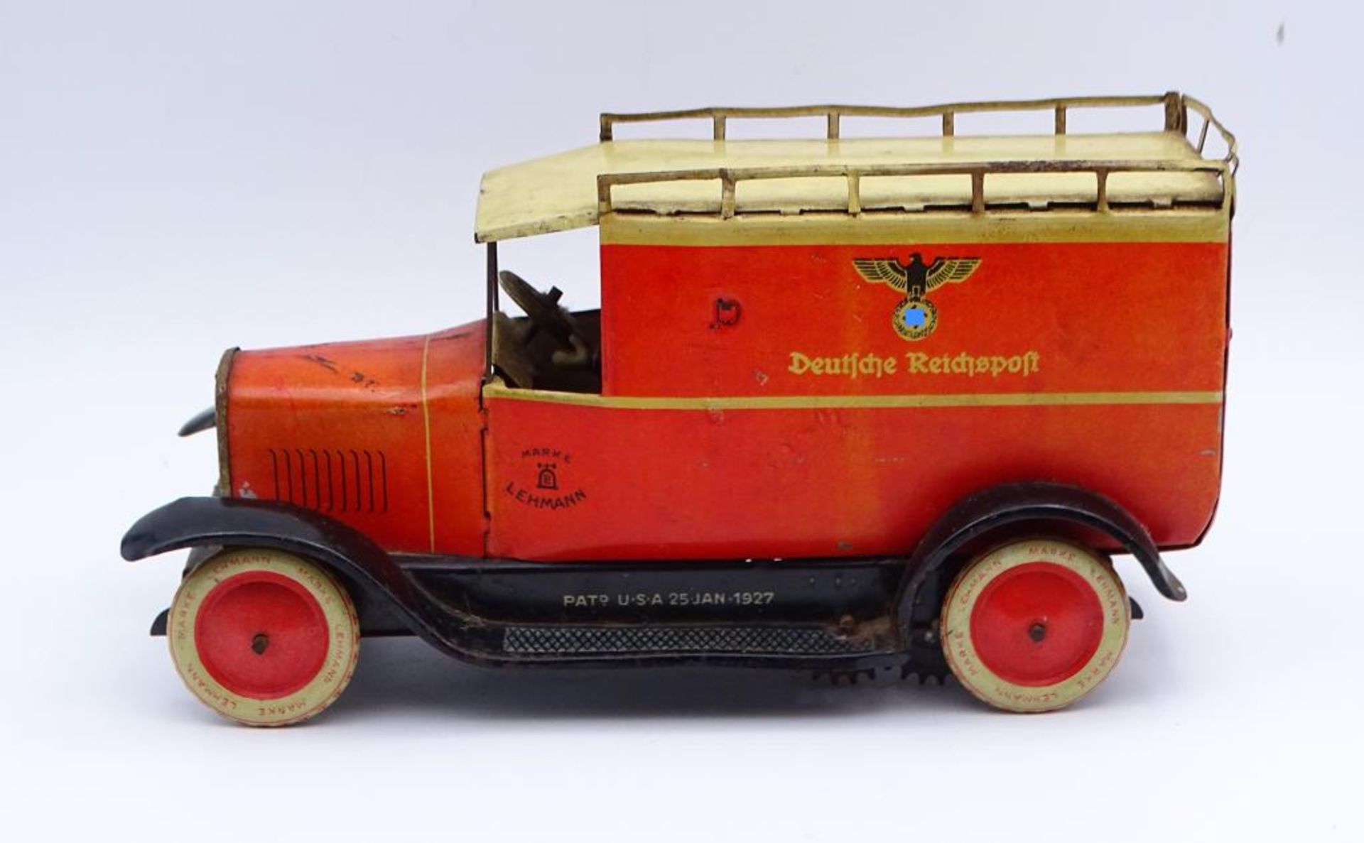 Blech-Postauto "DEUTSCHE REICHSPOST", Modell Nummer #786 mit Hoheitszeichen, Firma LEHMANN , mit