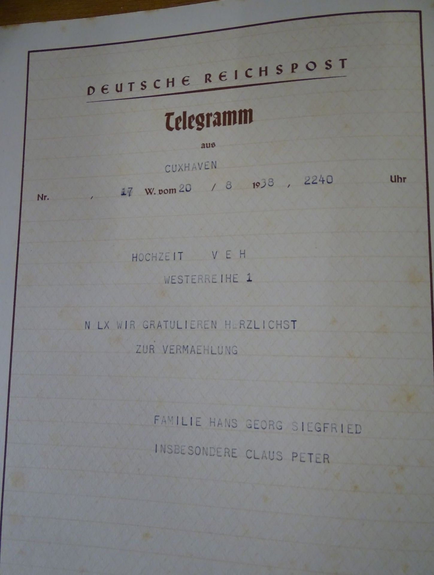 5x Schmuck-Telegramme der "Deutschen Reichspost", alle gelaufen um 1938, 30x20 cm- - -22.61 % - Bild 7 aus 7