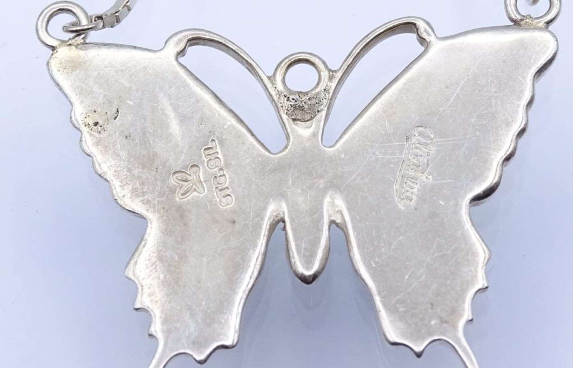 Sterling Silber Halskette mit Schmetterling, Perlmutt Besatz,L- 40cm, 10,3gr.- - -22.61 % buyer's - Bild 4 aus 4