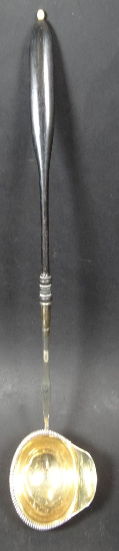 Biedermeier Bowlenkelle, 12 lötiges Silber, tw. vergoldet, Holzgriff, L-35 cm, 93 gr- - -22.61 %