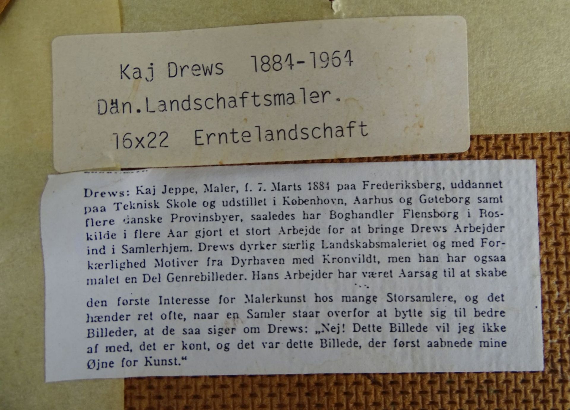 Kai Jeppe DREWS (1884-1964) "Erntearbeiter" Öl/Malfaser, 16x22 cm, gerahmt, RG 26x31 c- - -22.61 % - Bild 3 aus 4