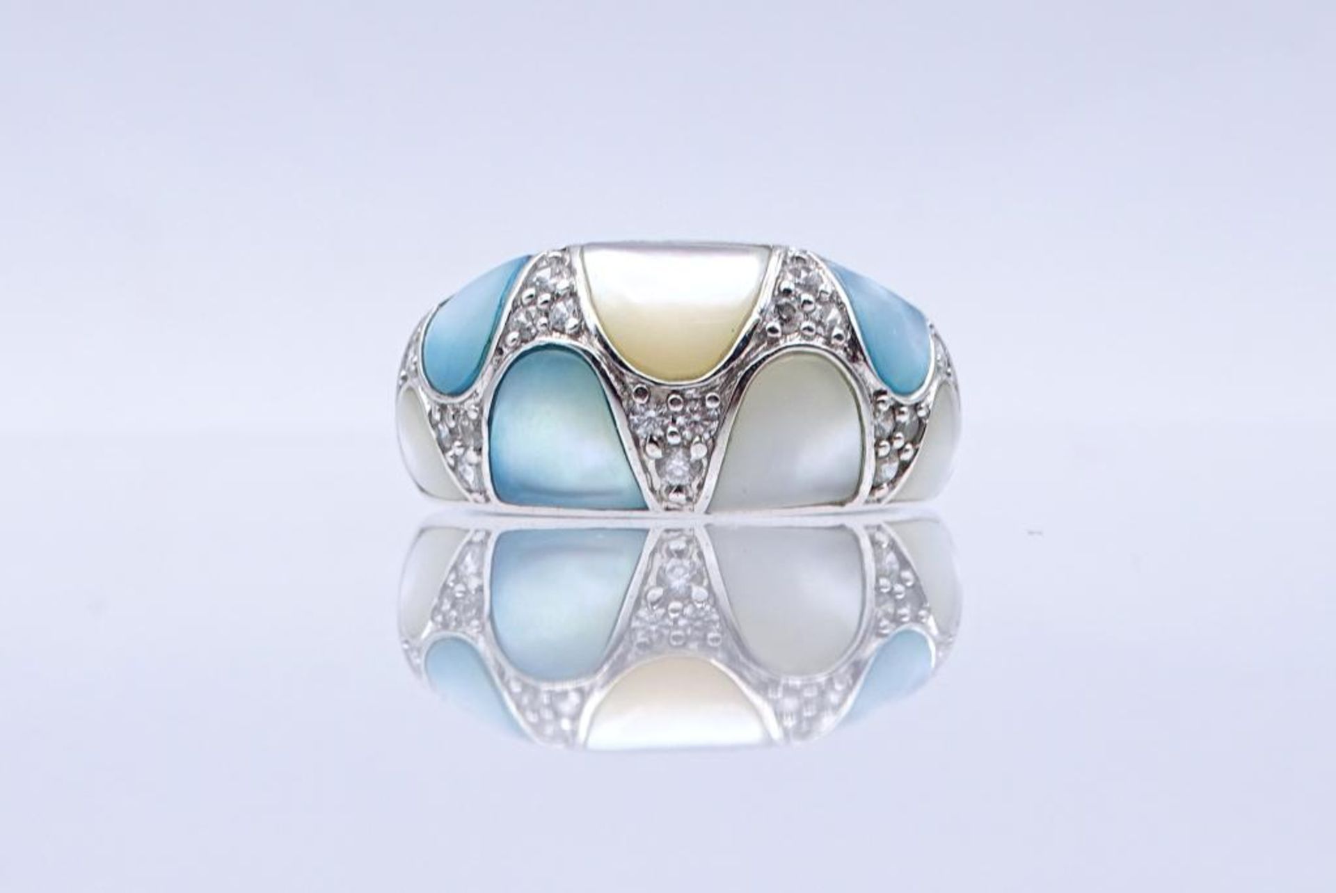 Perlmutt-Zirkonia-Ring,Silber 925/000, 7,3gr., RG 60- - -22.61 % buyer's premium on the hammer