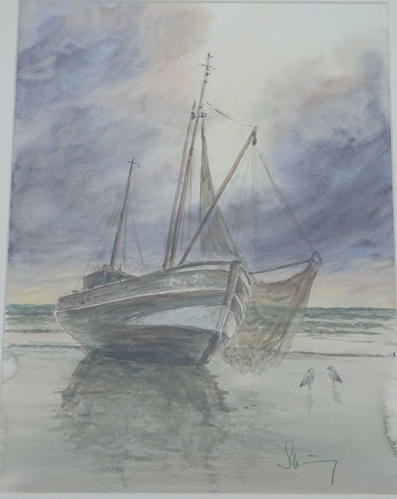 L. H.Schöning "zwei Fischerboote im Watt"", Aquarell, ger/Glas, RG 74x54 c- - -22.61 % buyer's