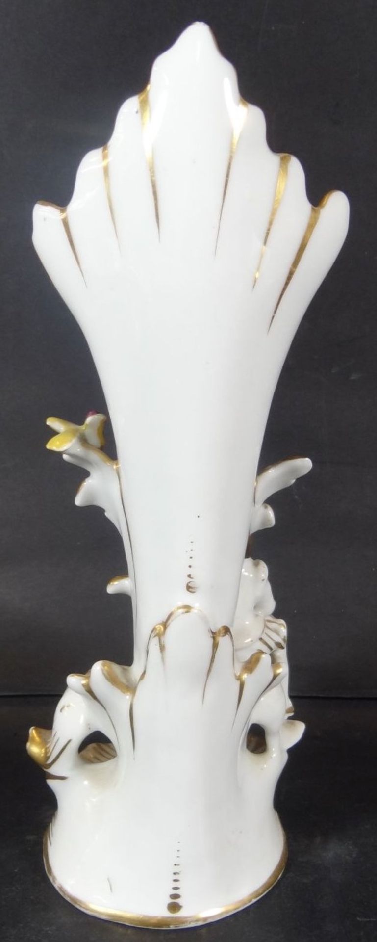 Biedermeier-Vase, Front mit Golddekor und grün, mit plast. Figur und Vogel, Gold berieben, eine - Bild 4 aus 5